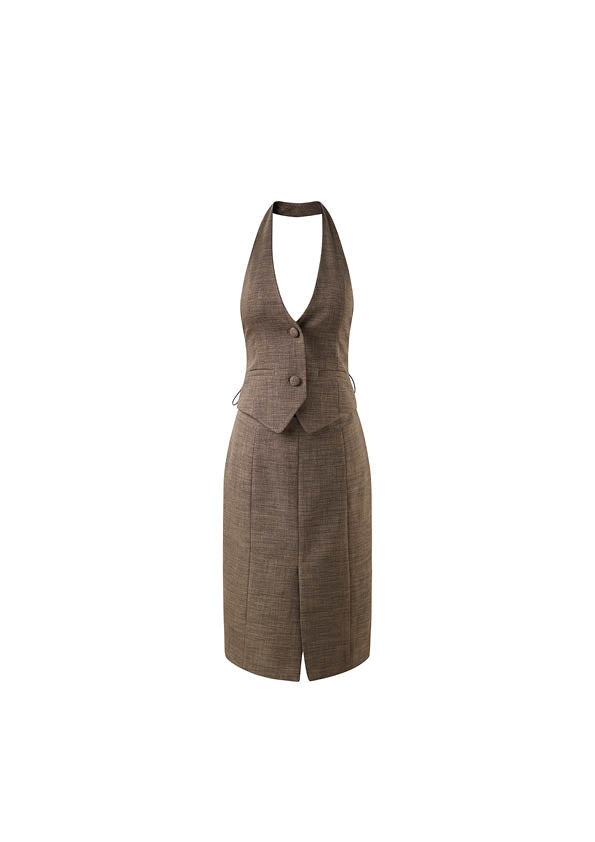 FAKE TWO-PIECE DRESS WITH HALTER NECK VEST