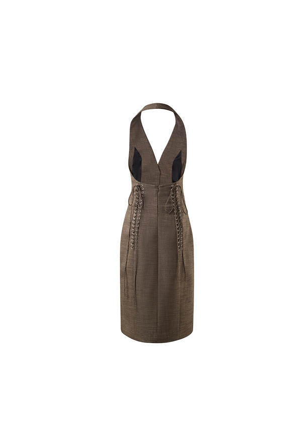 FAKE TWO-PIECE DRESS WITH HALTER NECK VEST