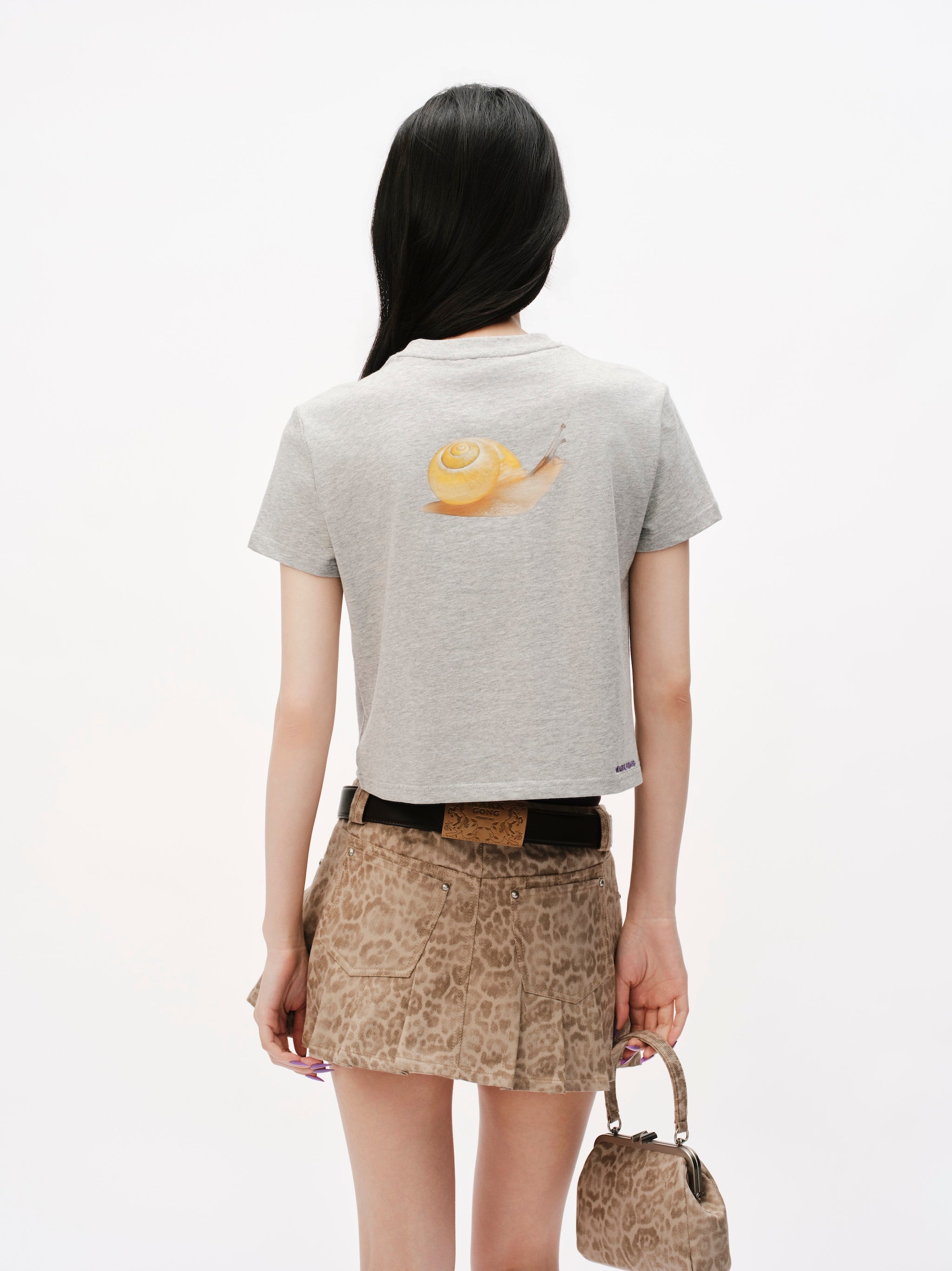 Grey Snail Print Loose Fit T-Shirt