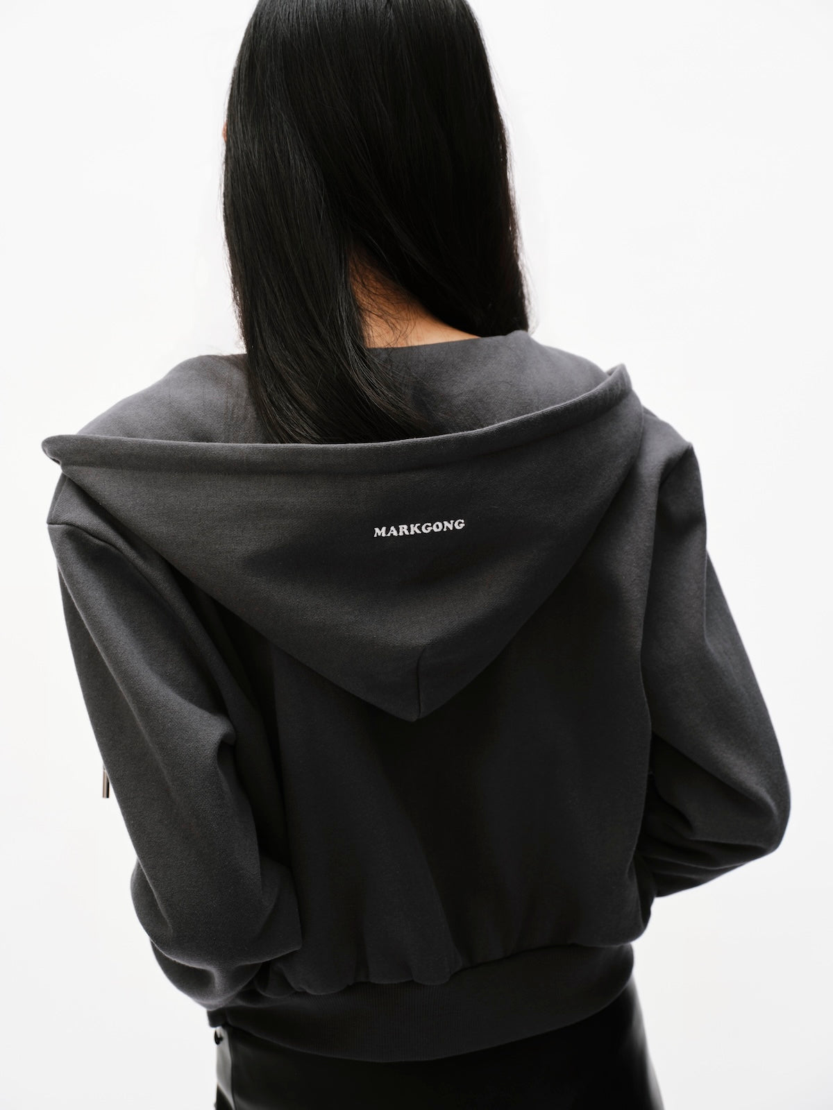Dark Gray Letter Embroidered Zip-up Hoodie