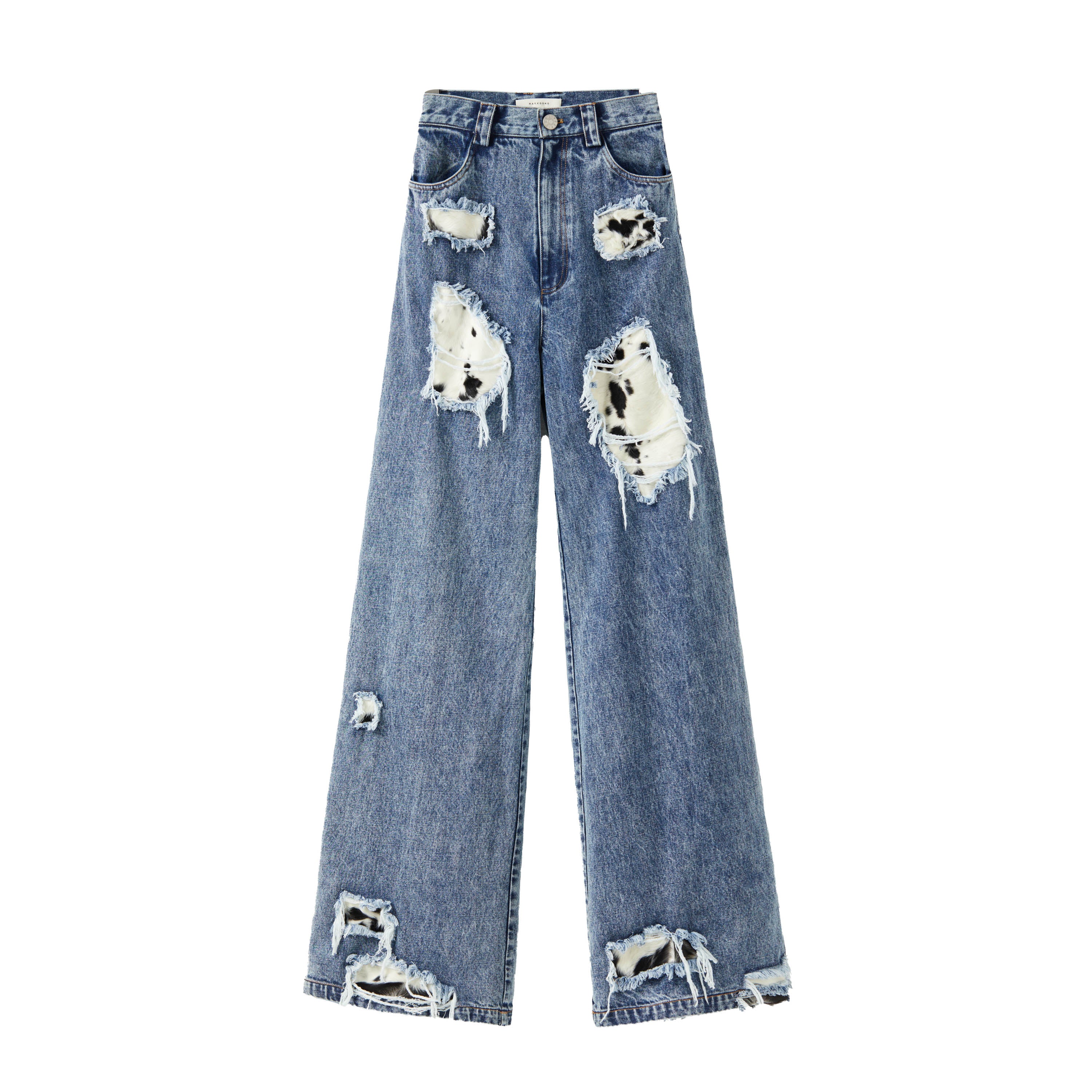 MARKGONG ｜Wide-leg denim pants with fur decoration