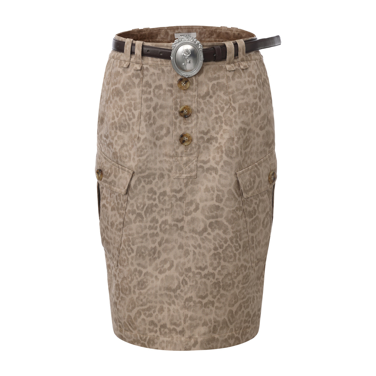 Leopoard Print Cargo Midi Skirt