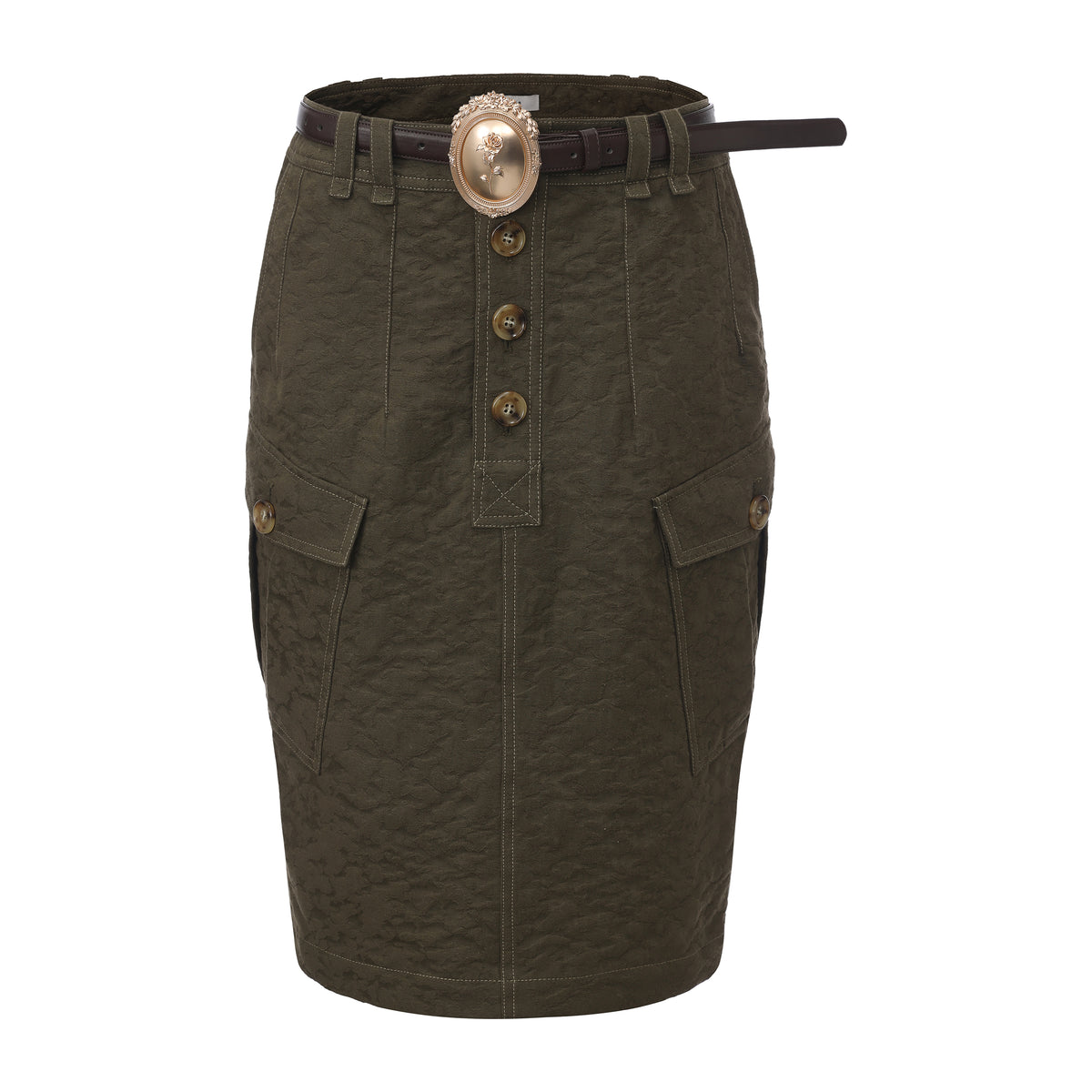 Green Cargo Midi Skirt