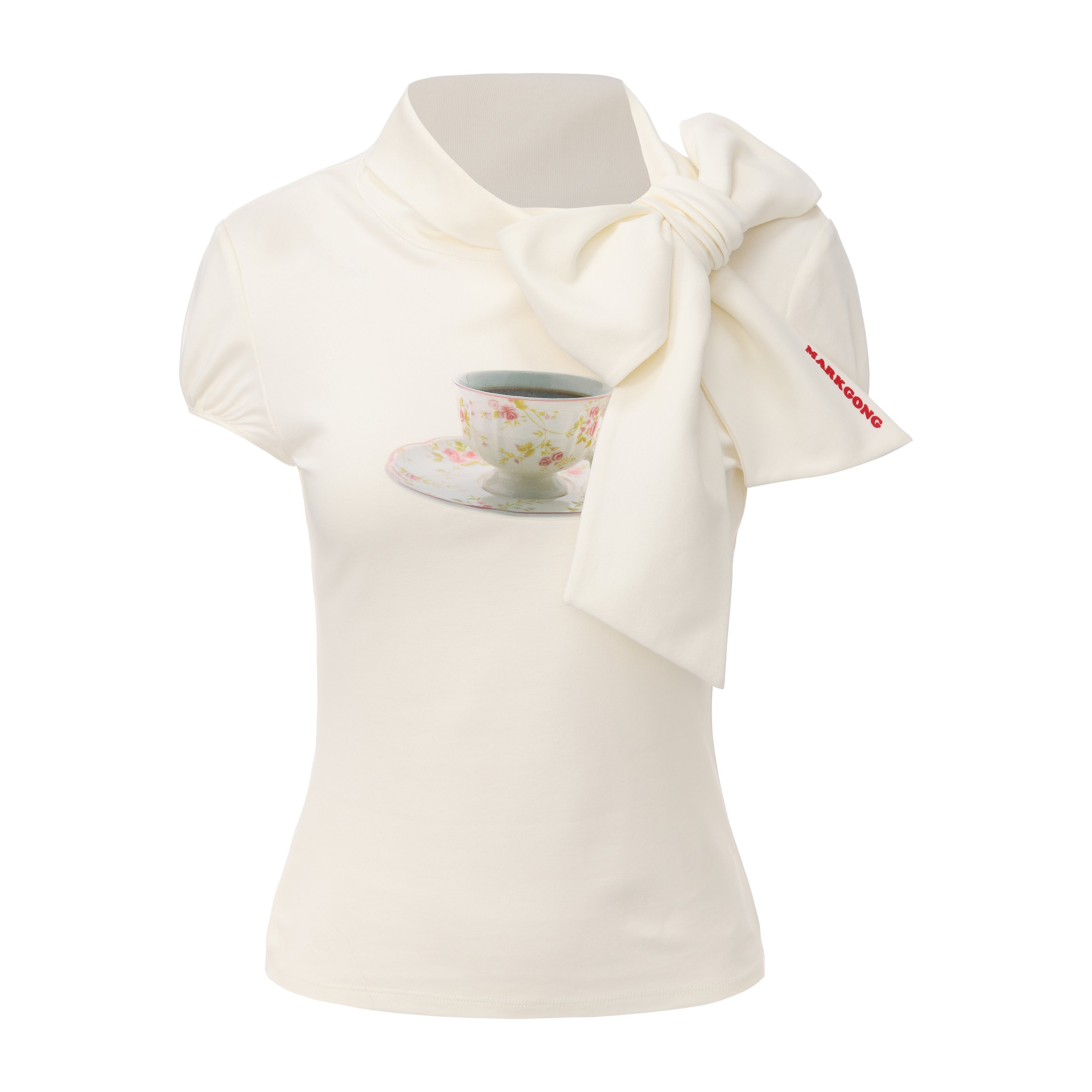 White Print Tie-Front Short Sleeve T-Shirt