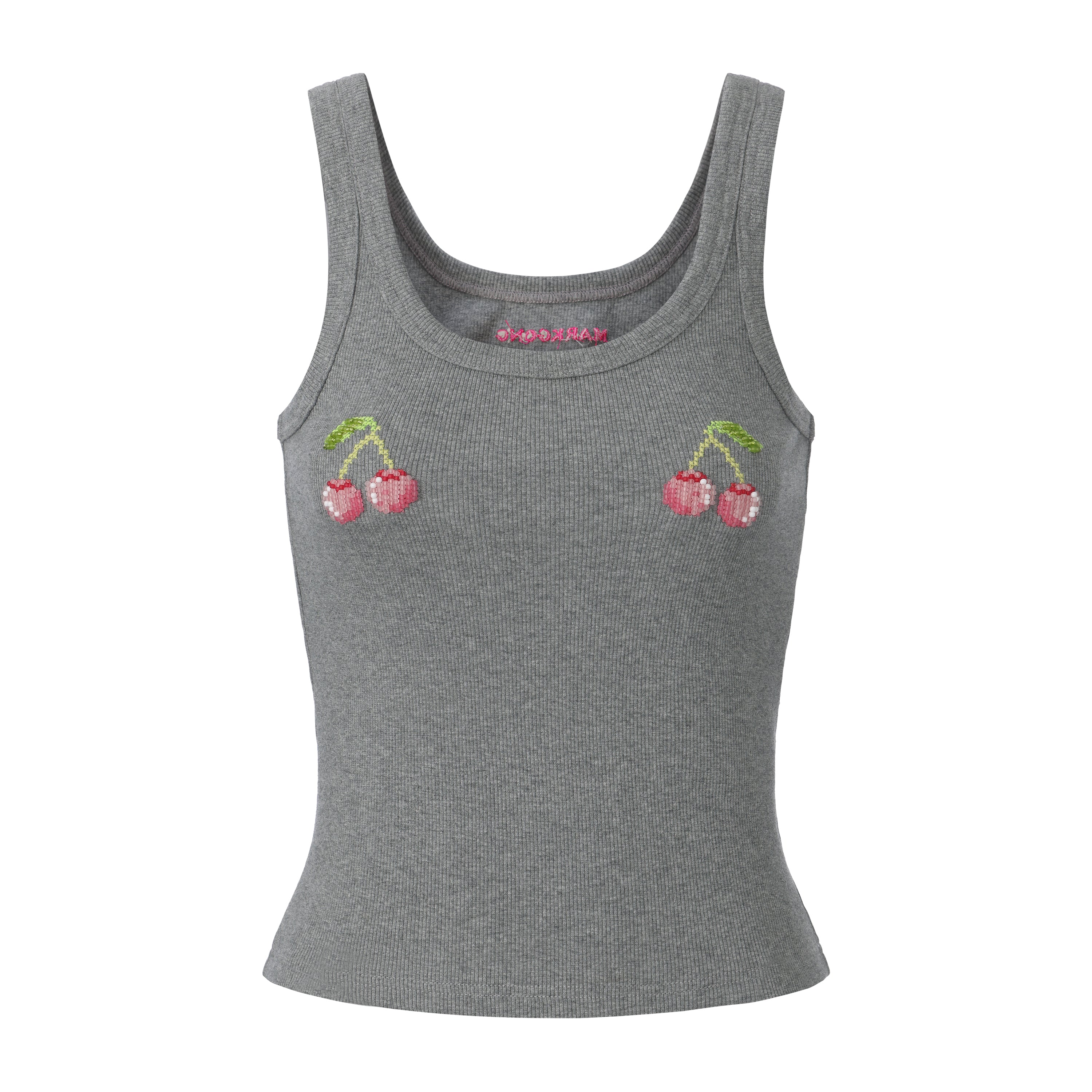Grey Cherry Beaded Tank Tok