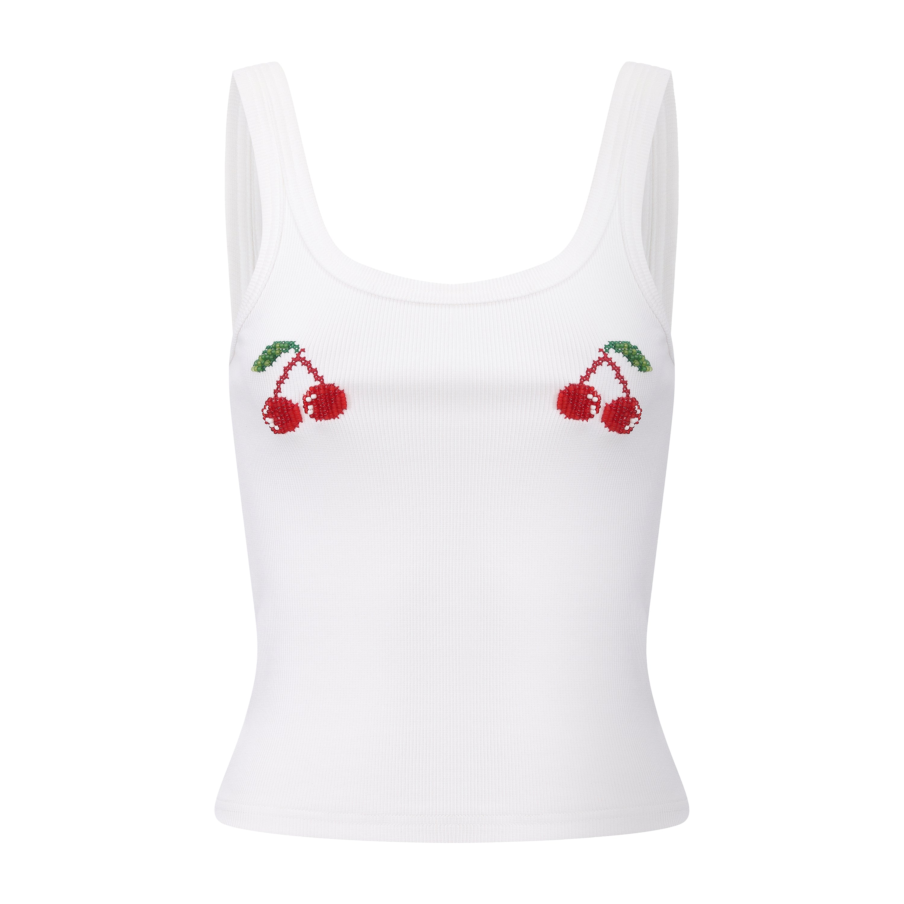 White Cherry Beaded Tank Tok