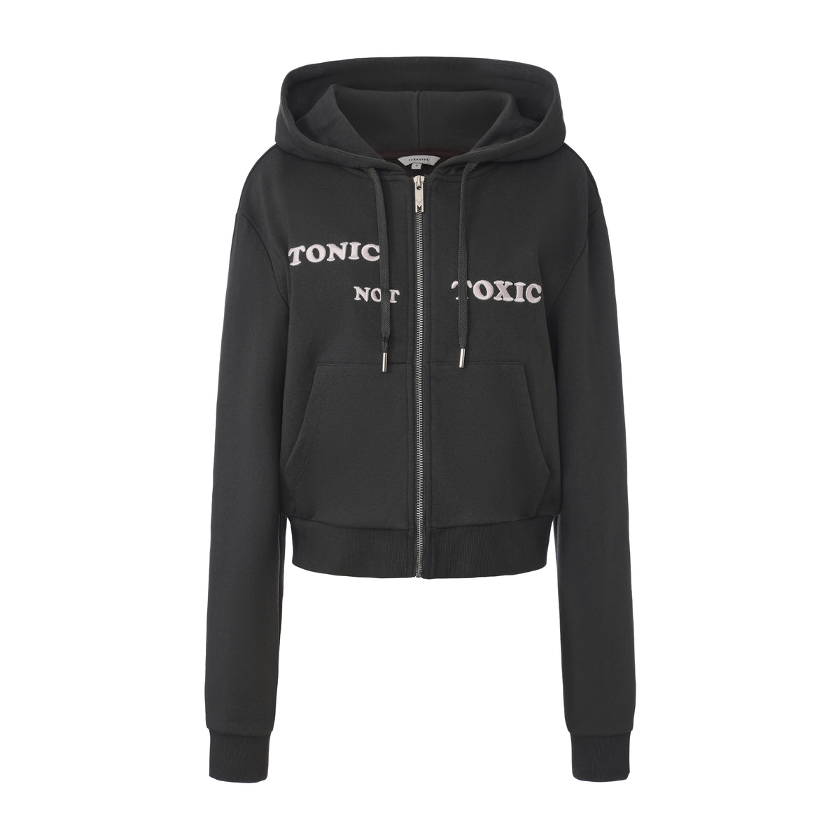 Dark Gray Letter Embroidered Zip-up Hoodie