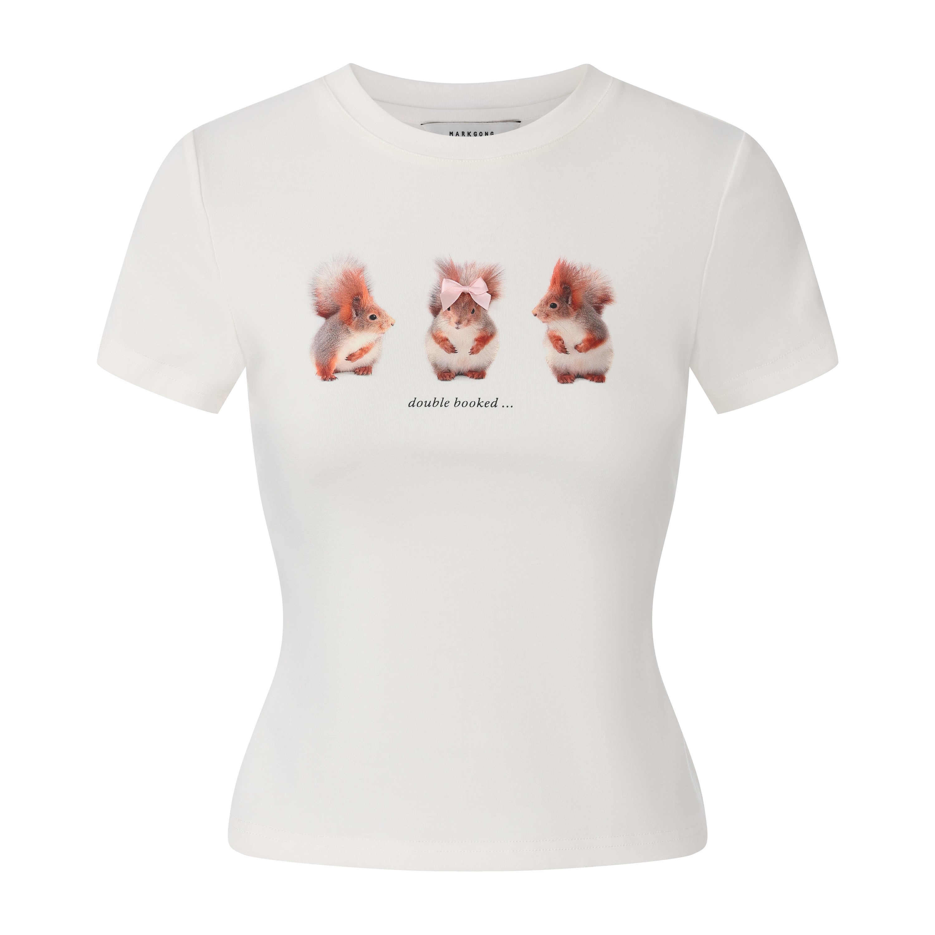 White Squirrel Printed Stretch Short Sleeve Top