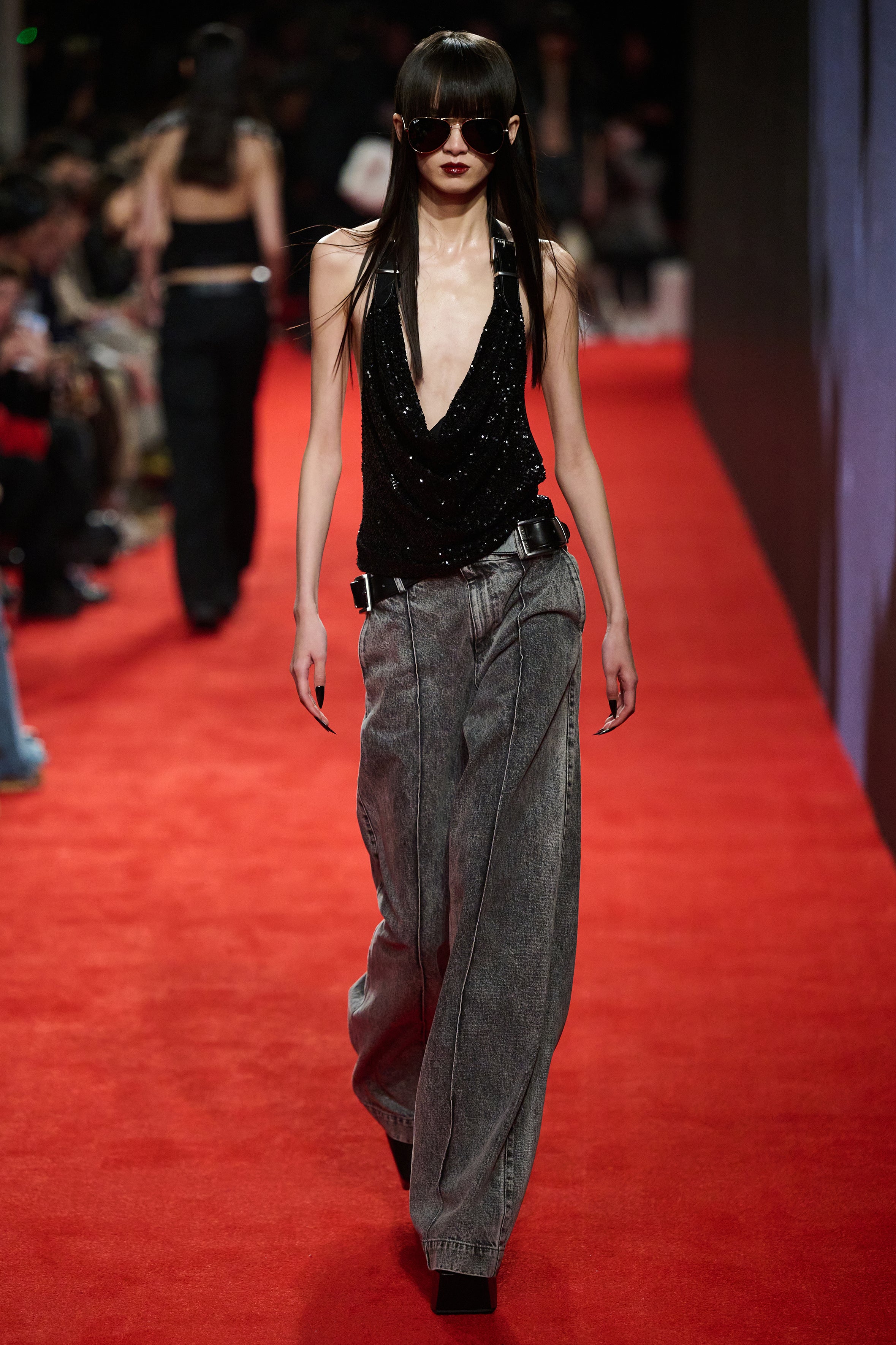 ALMOSTBLACK DENIM BELTED WIDE PANTS 黒　２ almostblk23ss_widept7.jpg