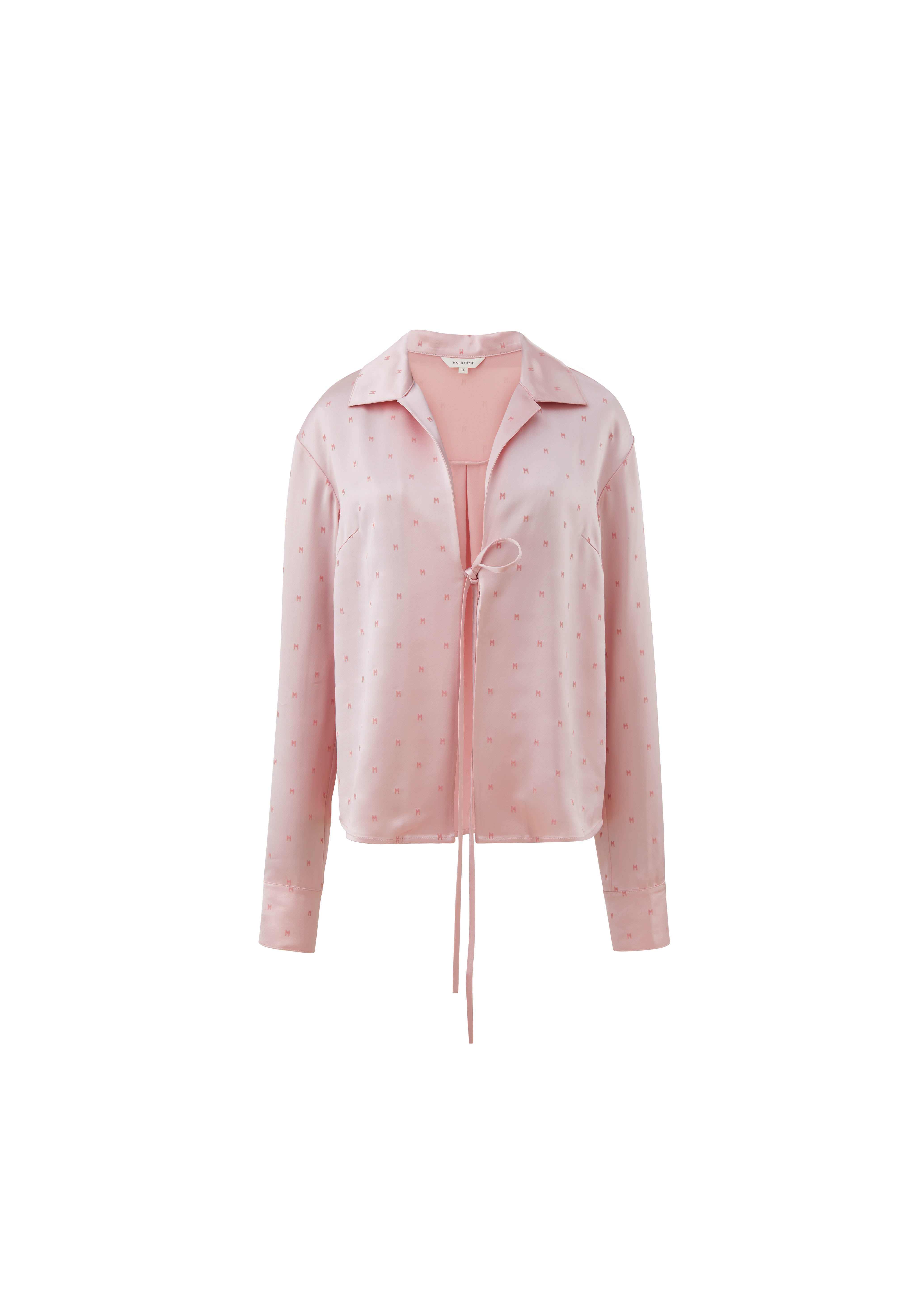 PINK FLOCKED TIE-UP SHIRT