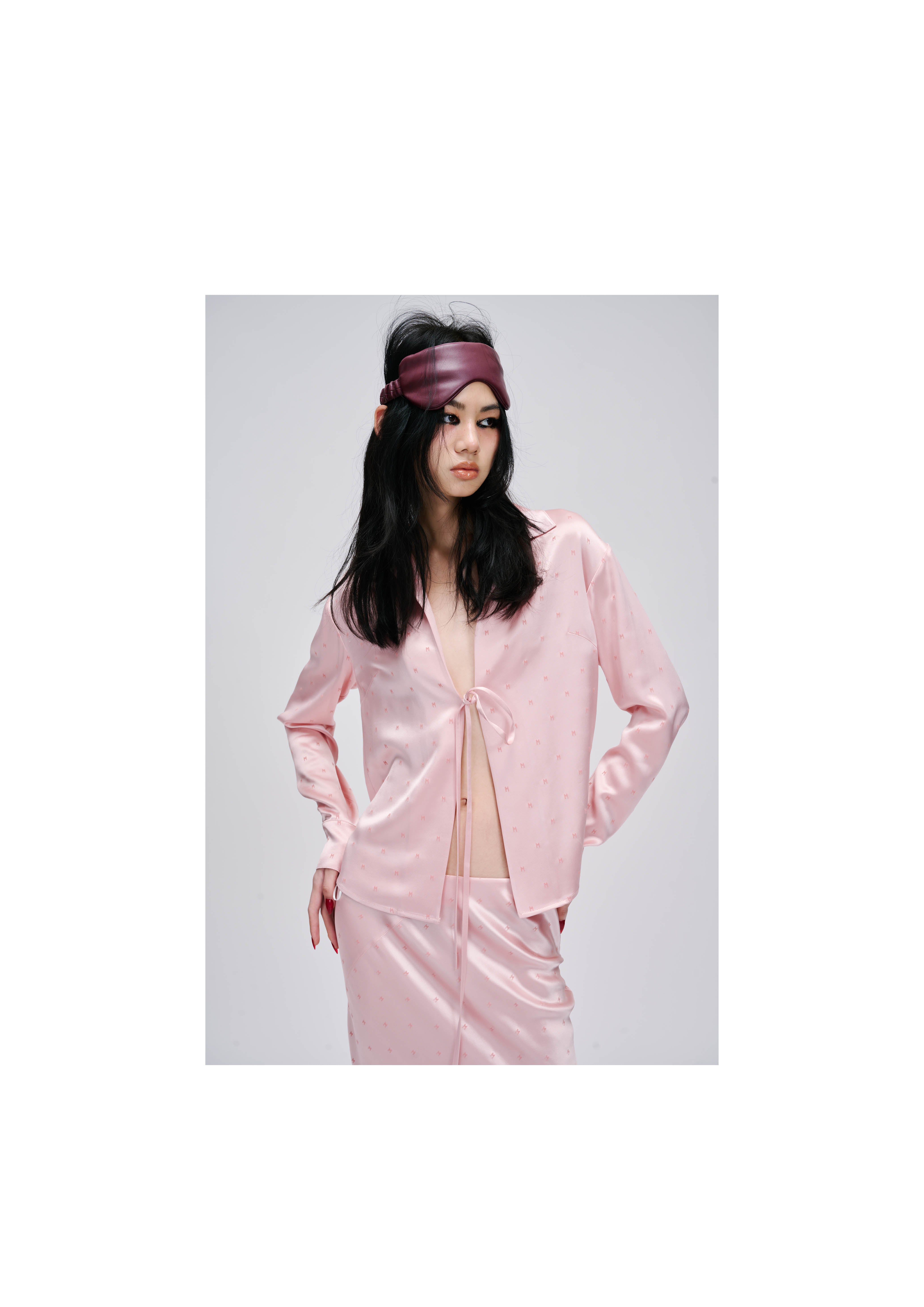 PINK FLOCKED TIE-UP SHIRT