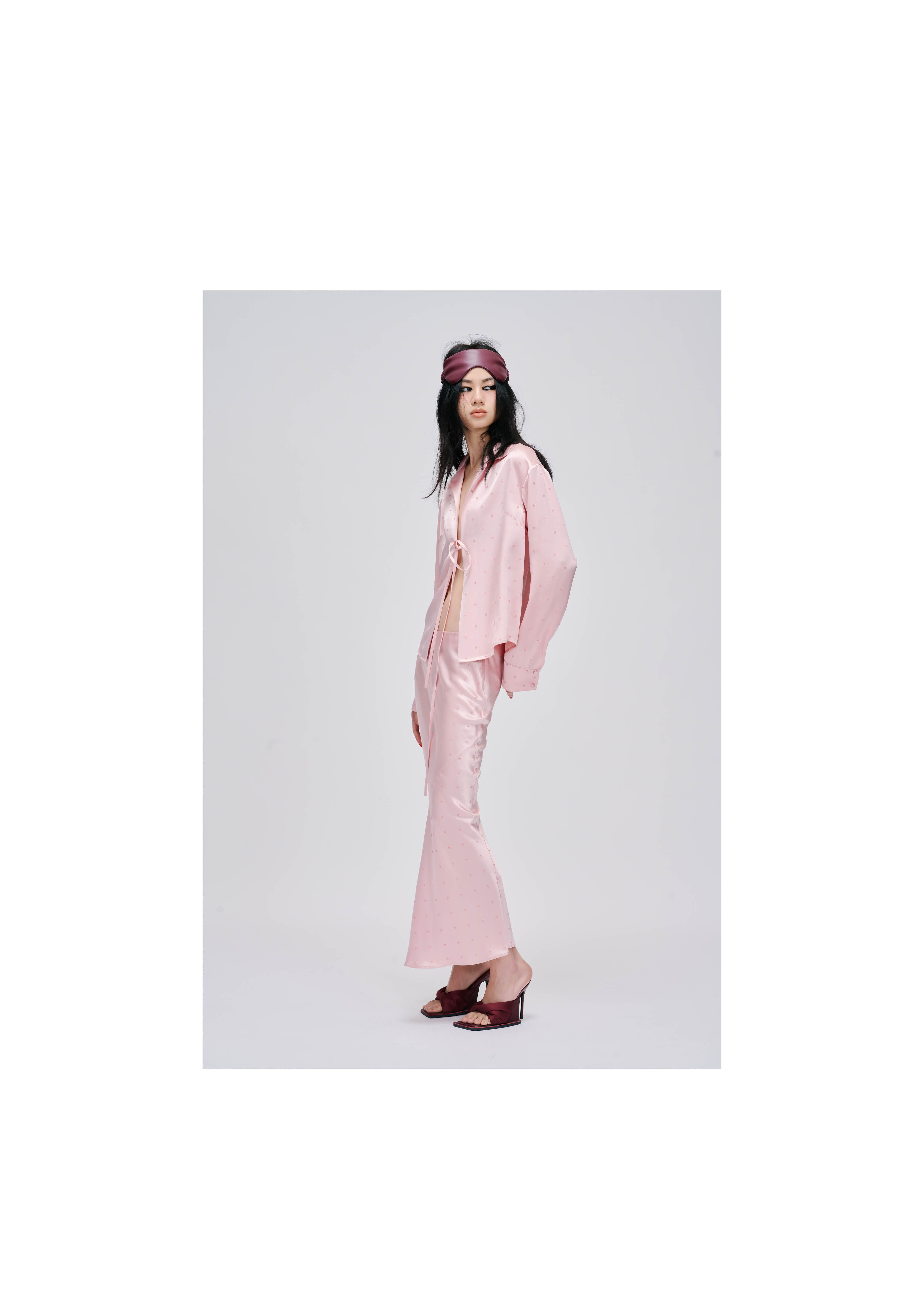 PINK FLOCKED TIE-UP SHIRT