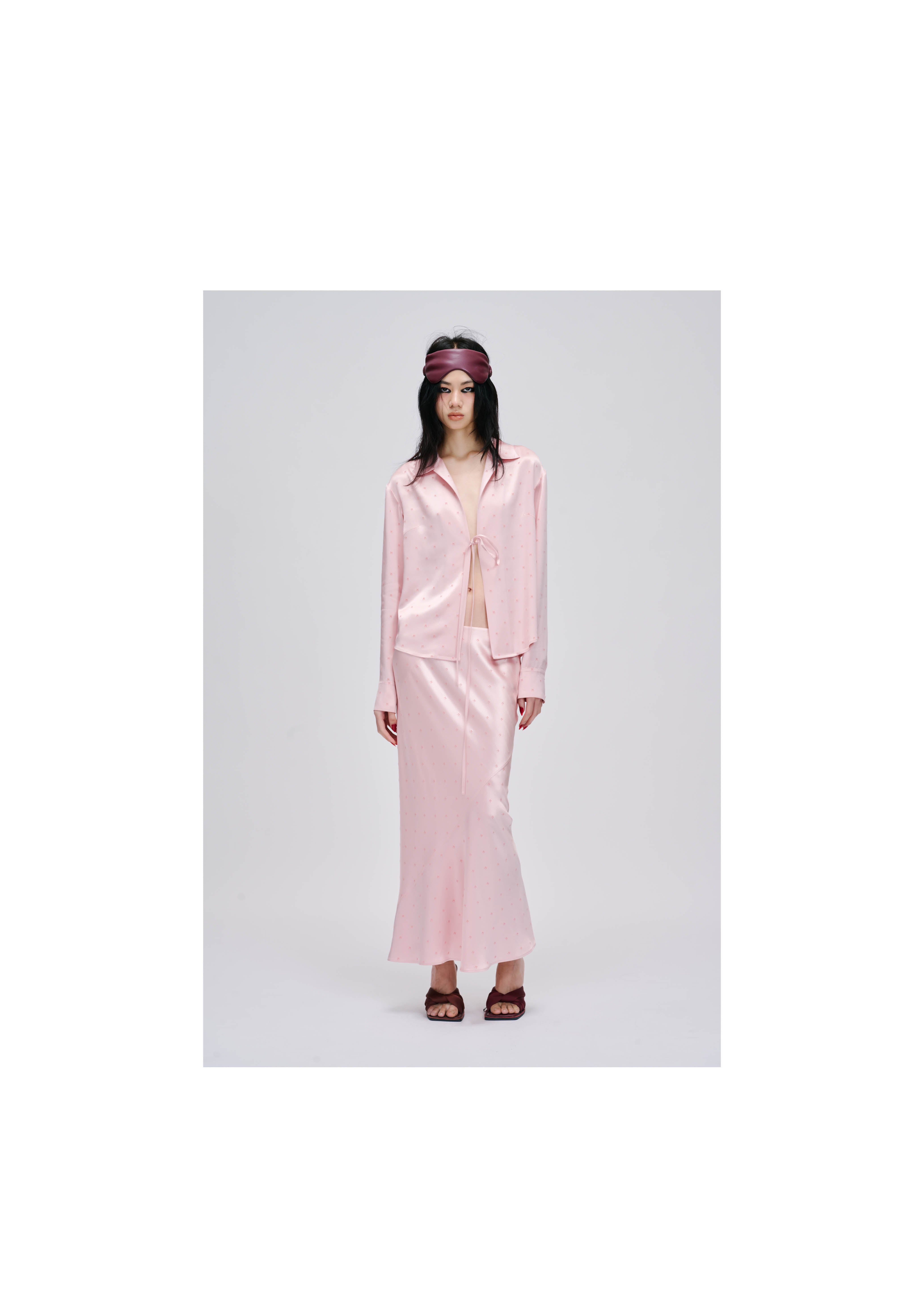 PINK FLOCKED TIE-UP SHIRT