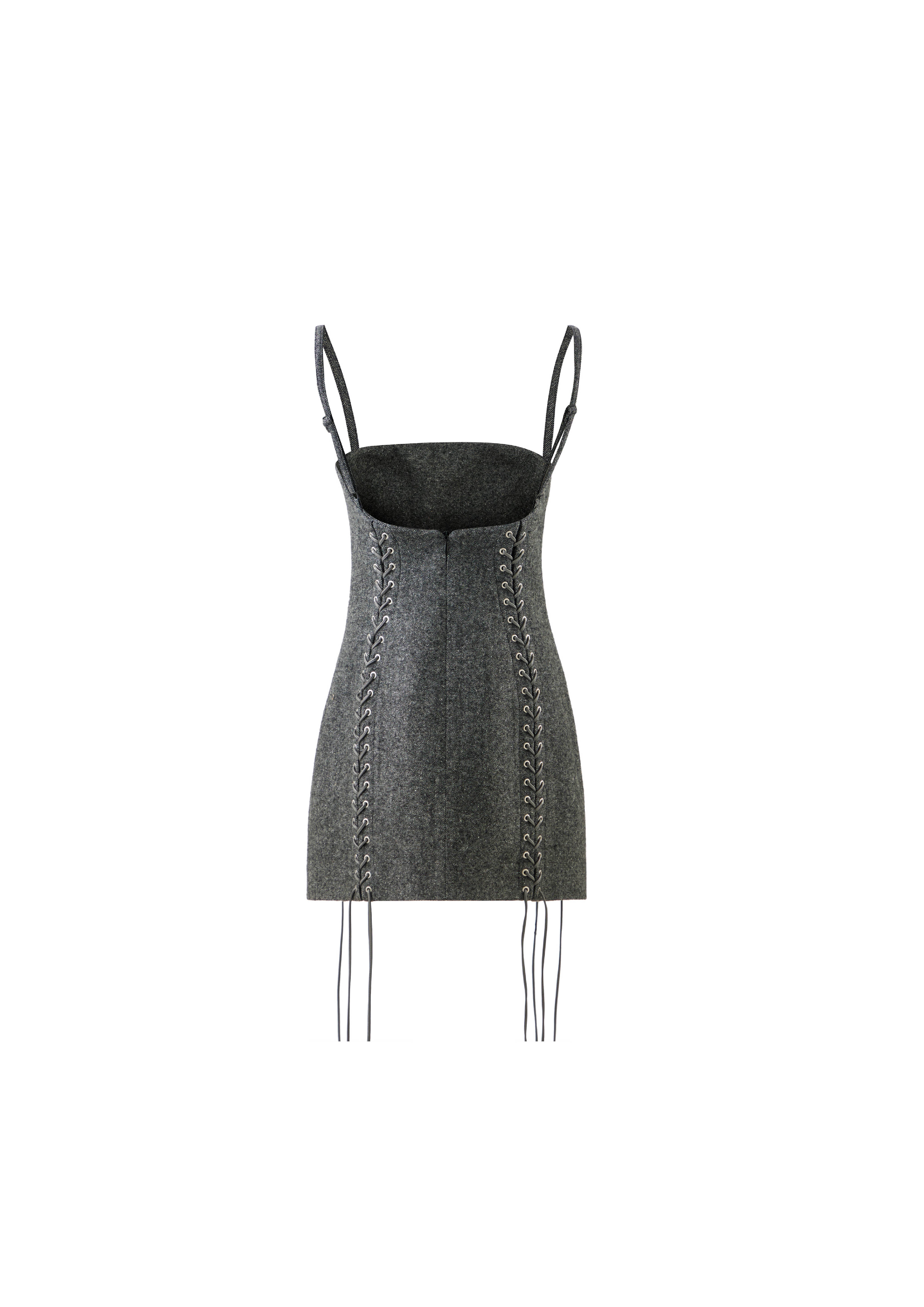 GRAY TWEED TIE-UP CAMISOLE DRESS