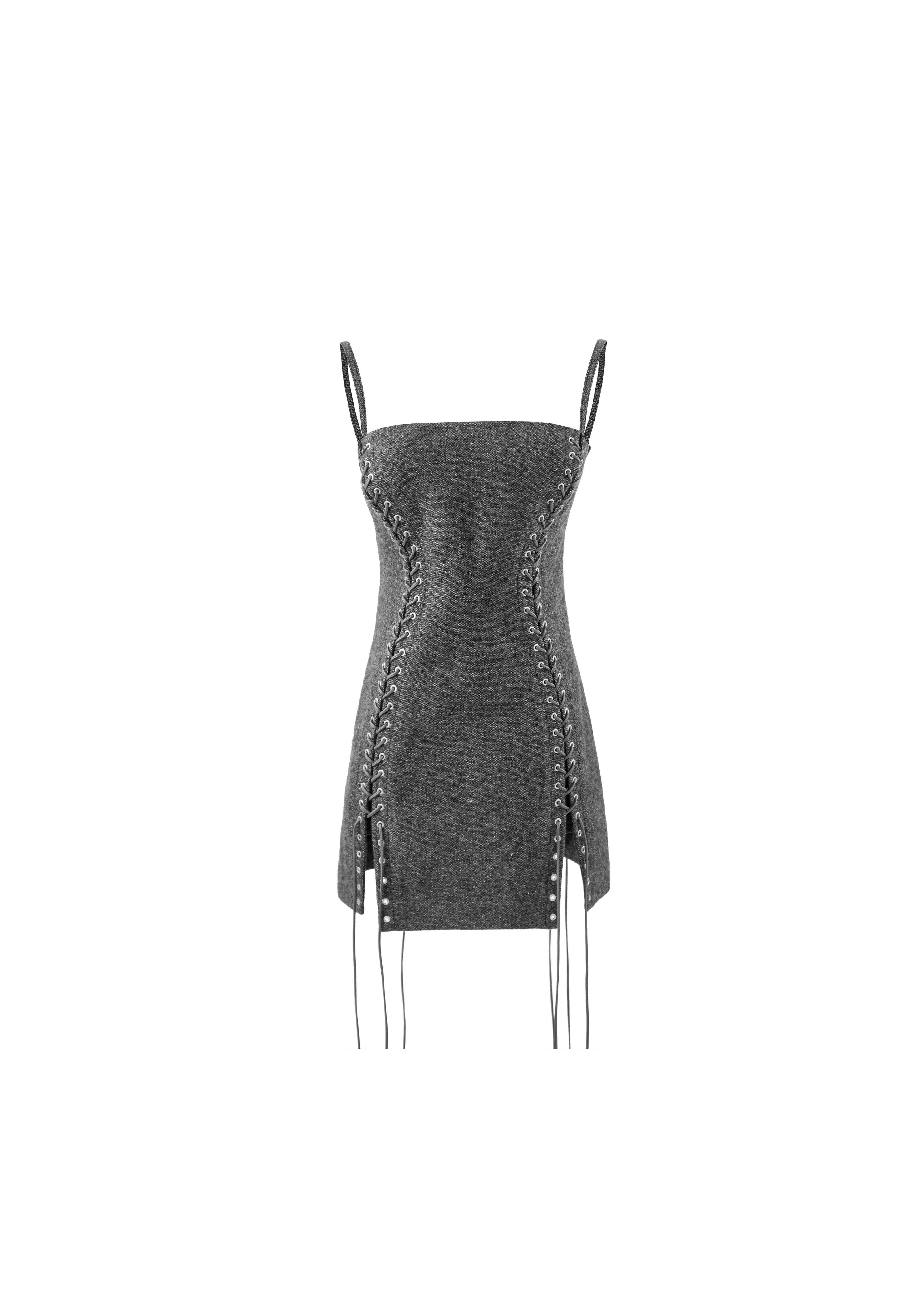 GRAY TWEED TIE-UP CAMISOLE DRESS
