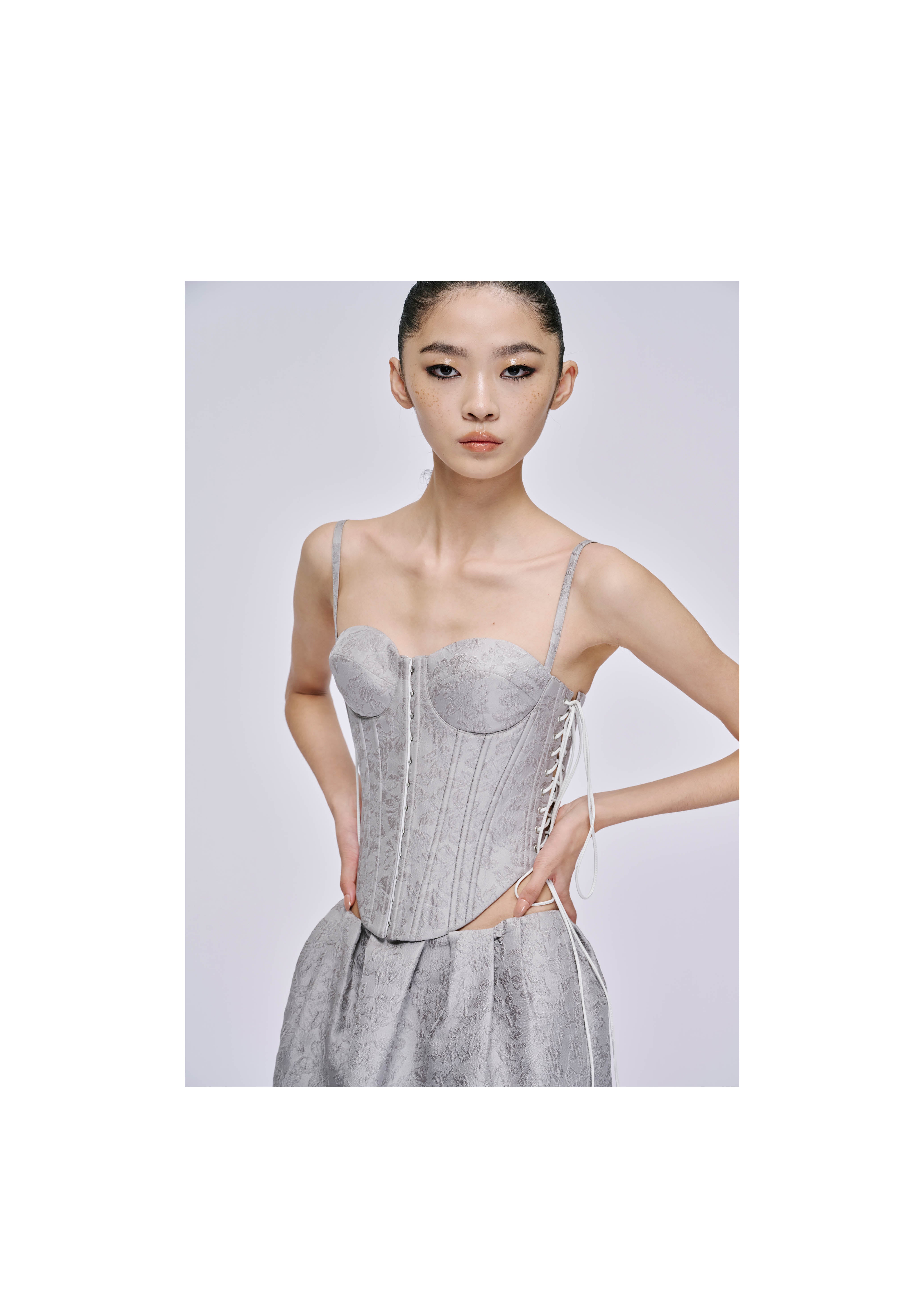 Jacquard Lace-Up Corset Top | Markgong