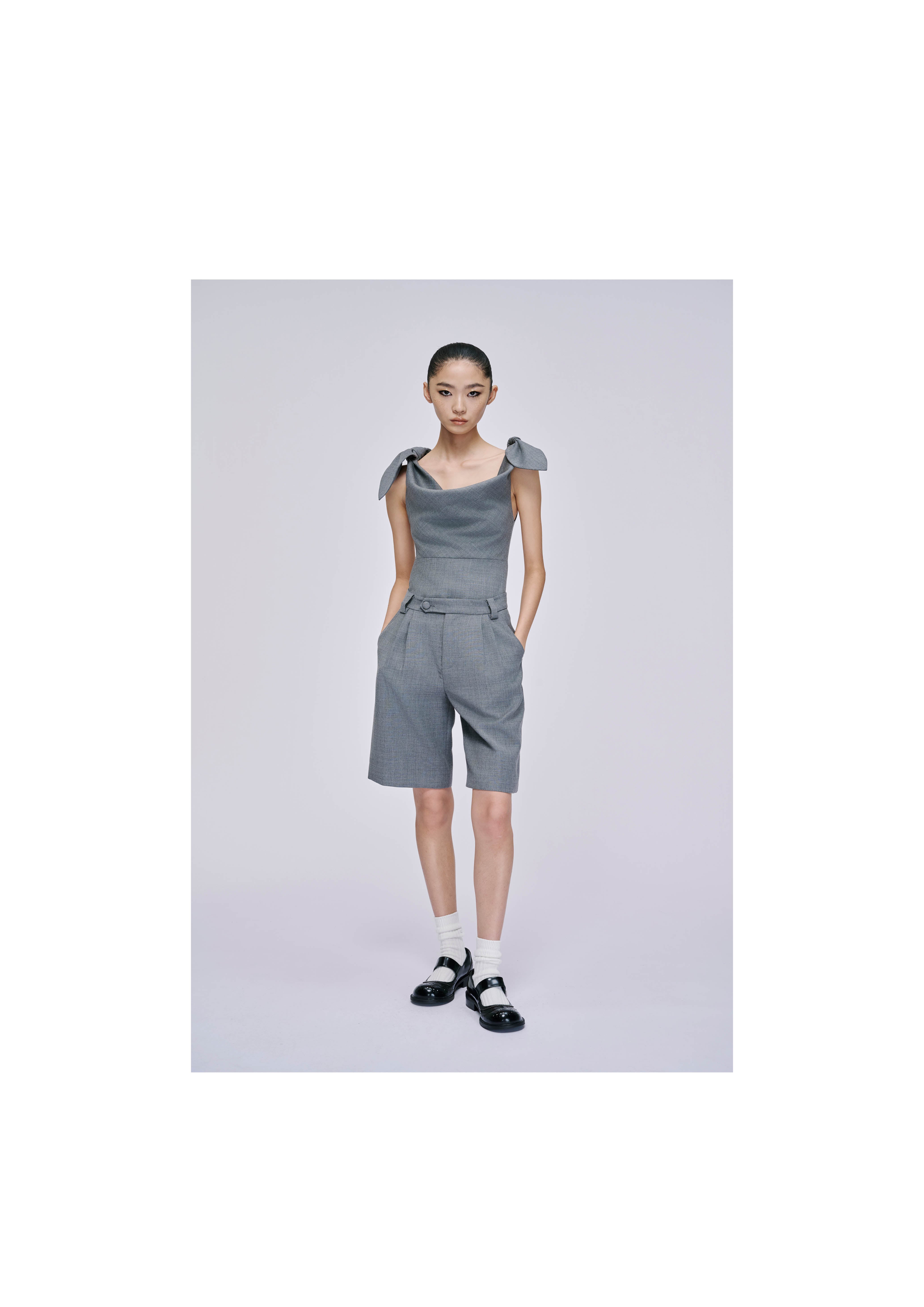 wool dress shorts Dark Brown Straight Leg Shorts