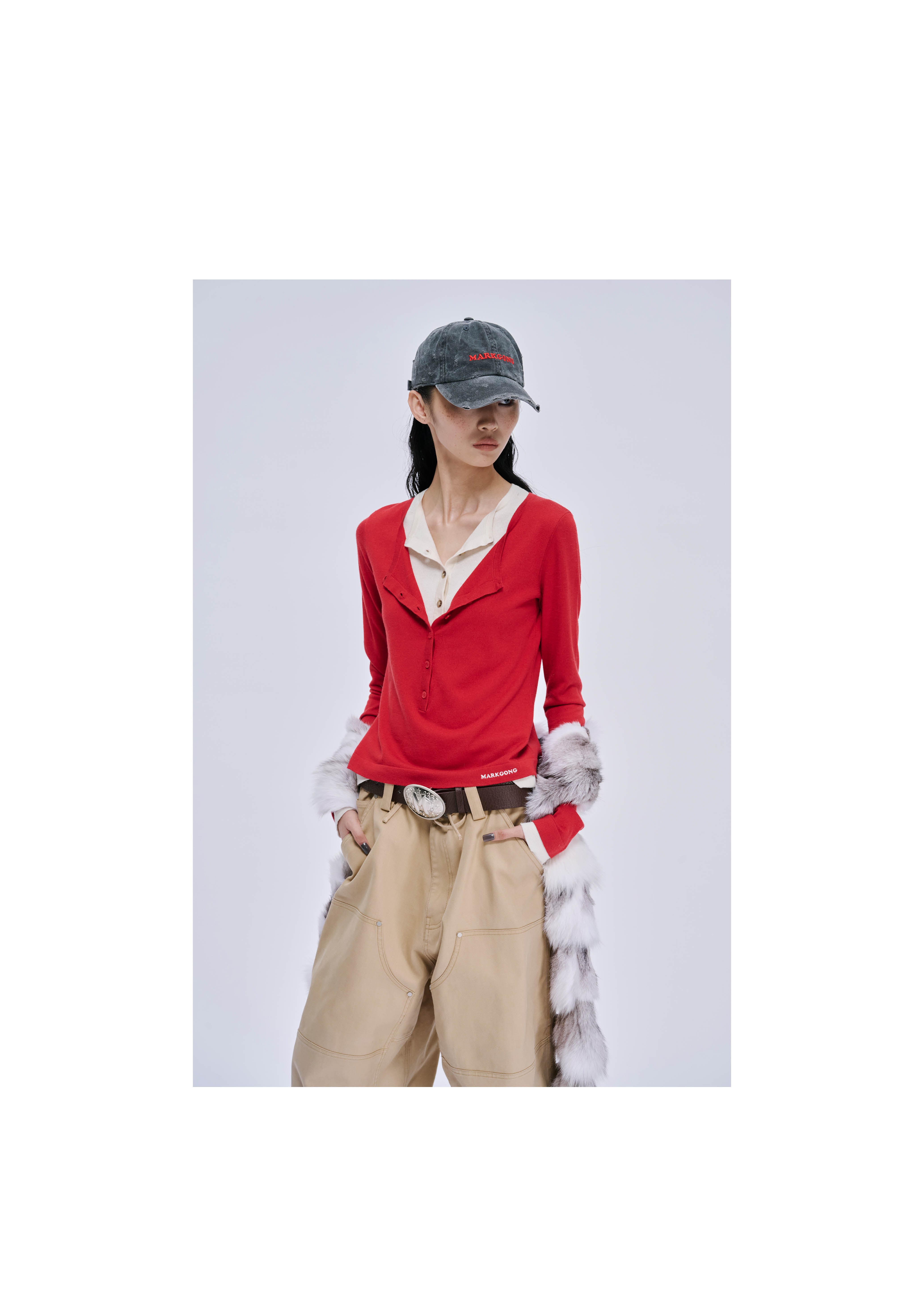 Faux Two-Piece Henley Shirt