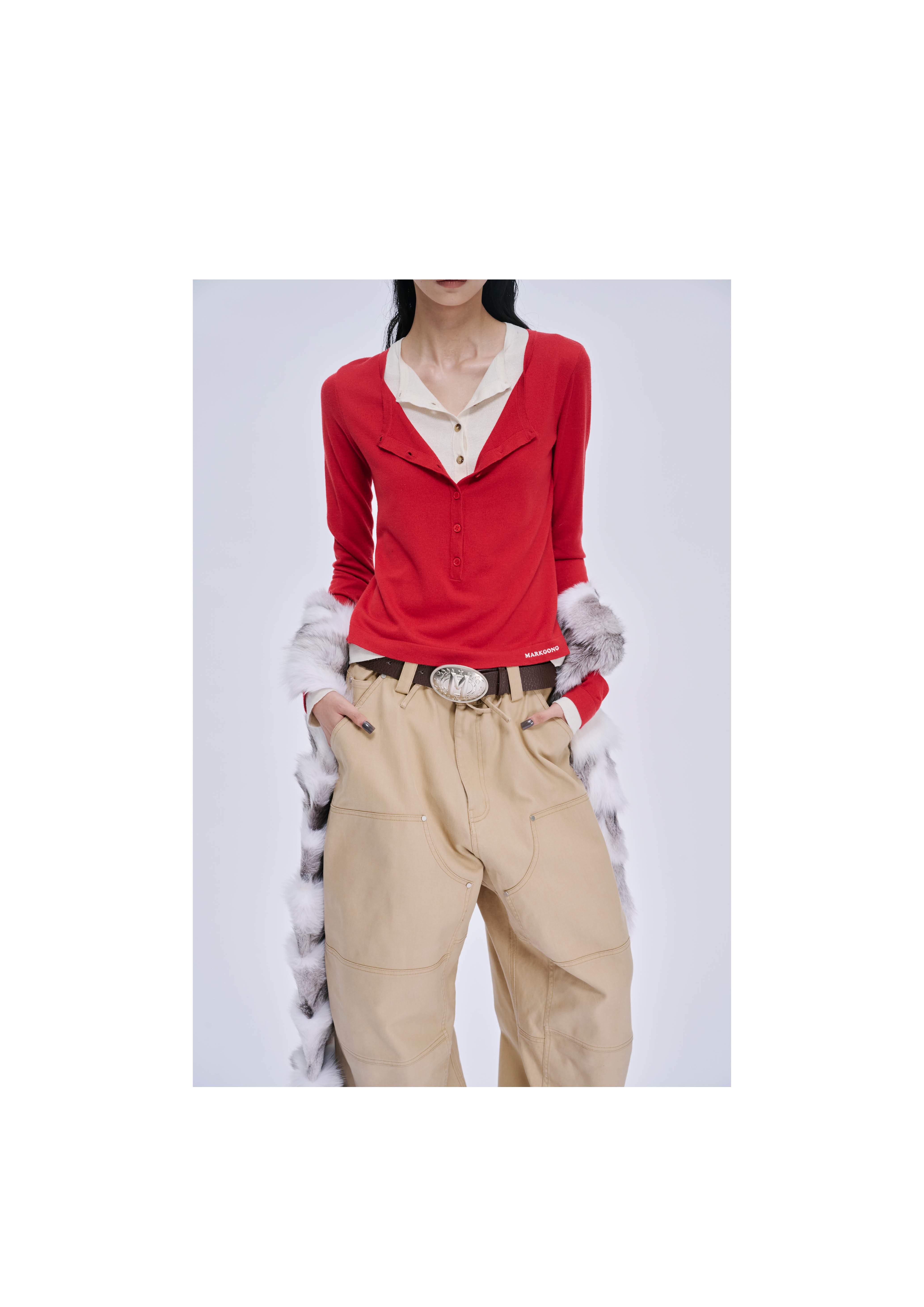 Faux Two-Piece Henley Shirt