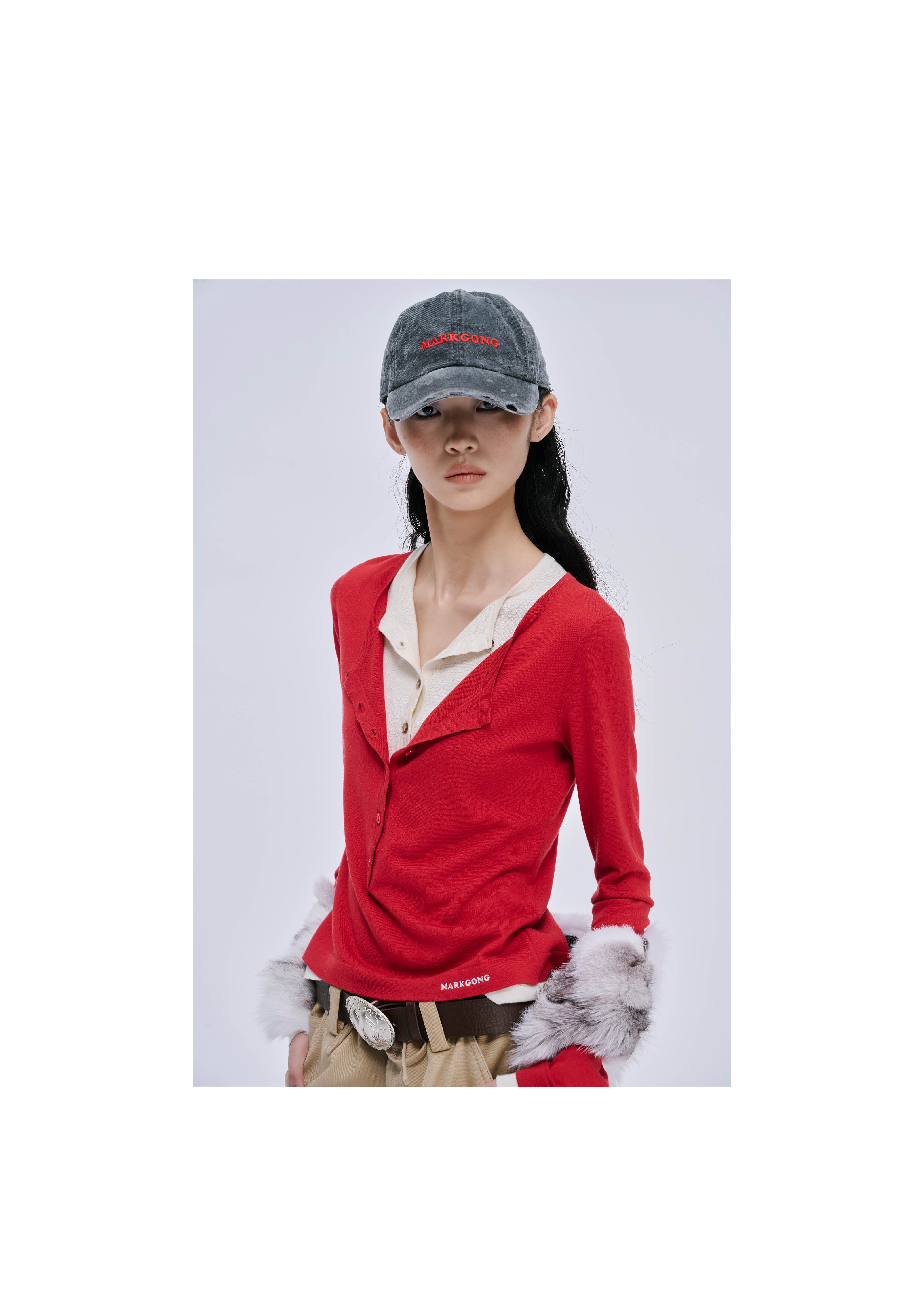 Faux Two-Piece Henley Shirt