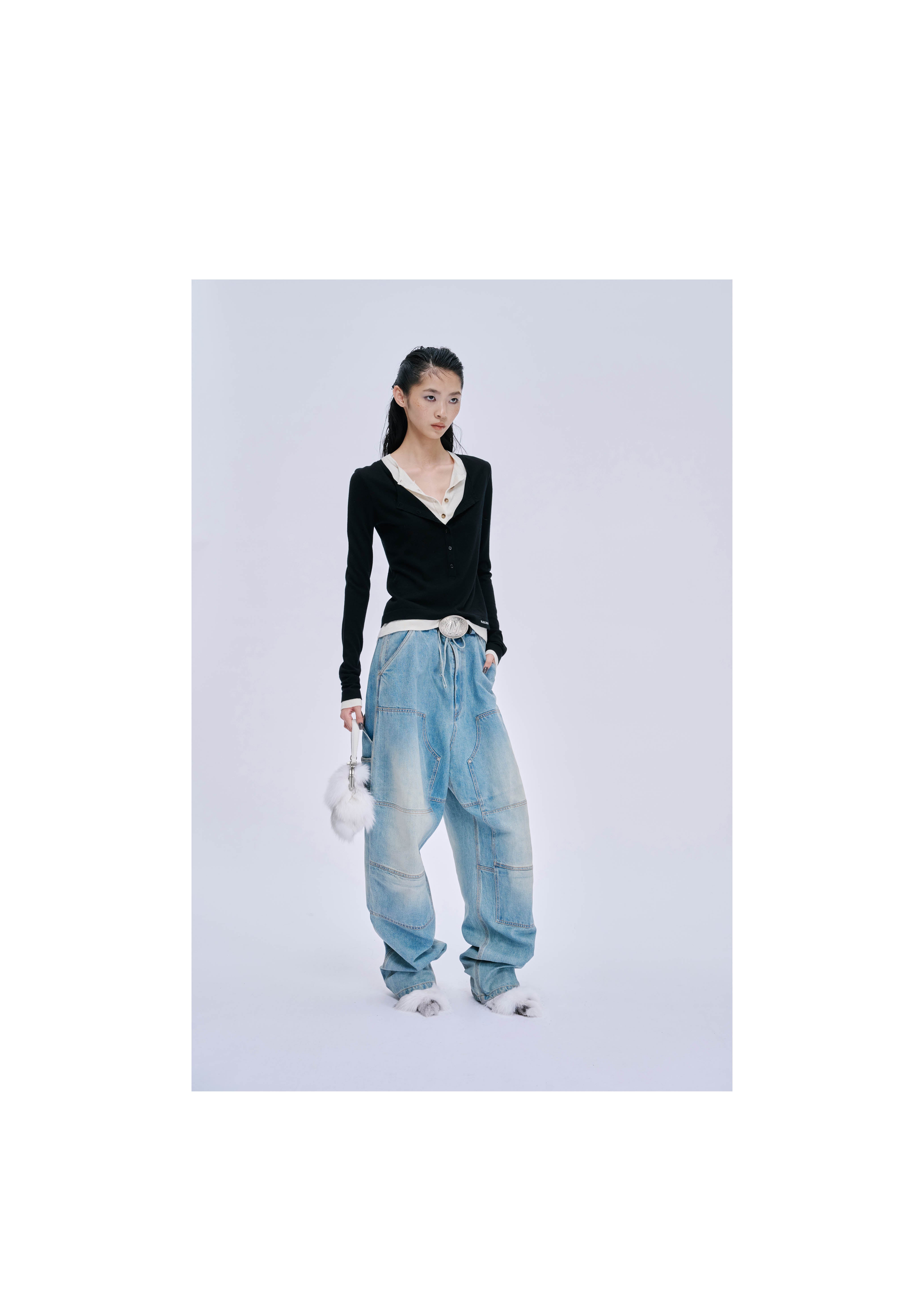 Faux Two-Piece Henley Shirt