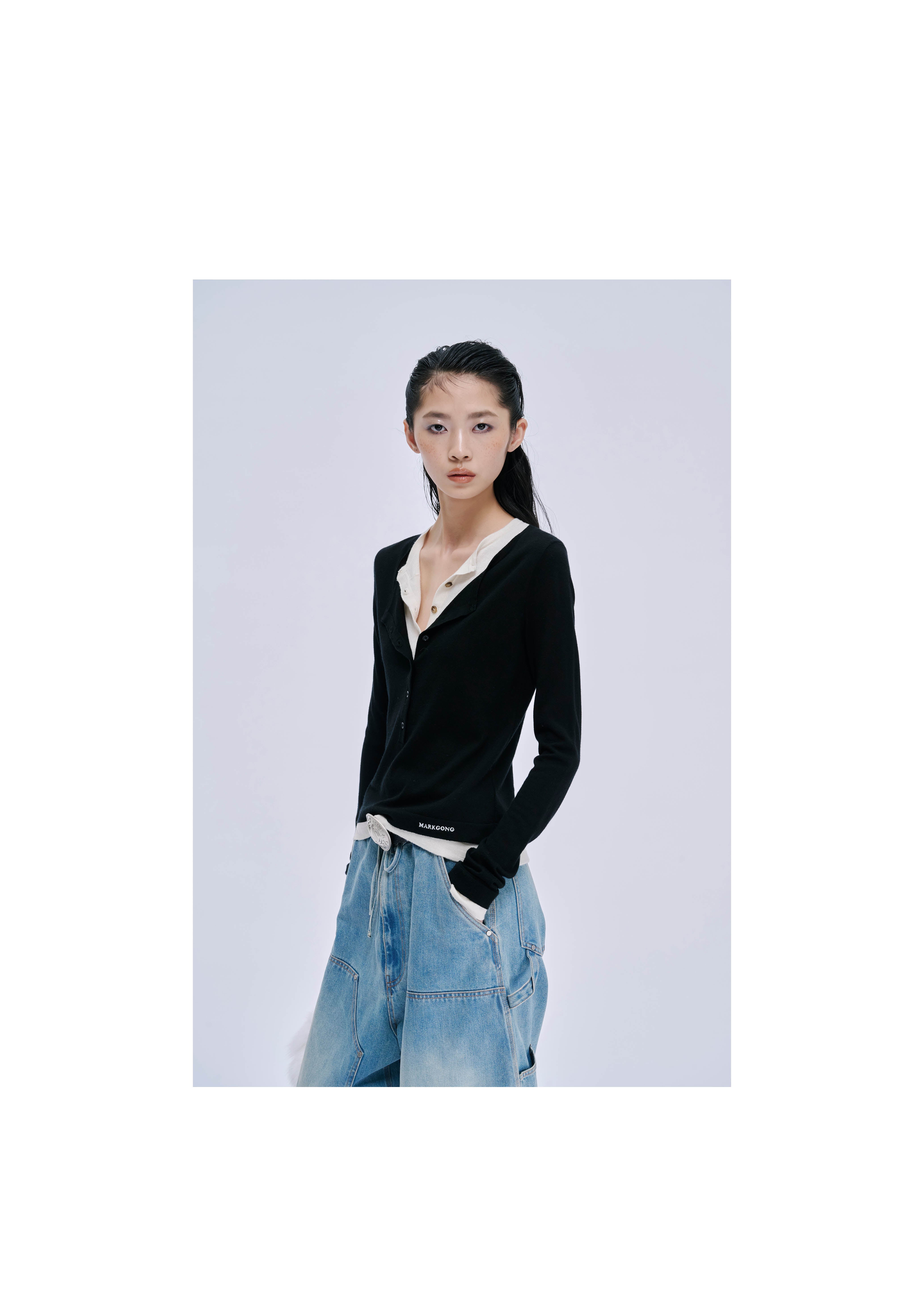 Faux Two-Piece Henley Shirt