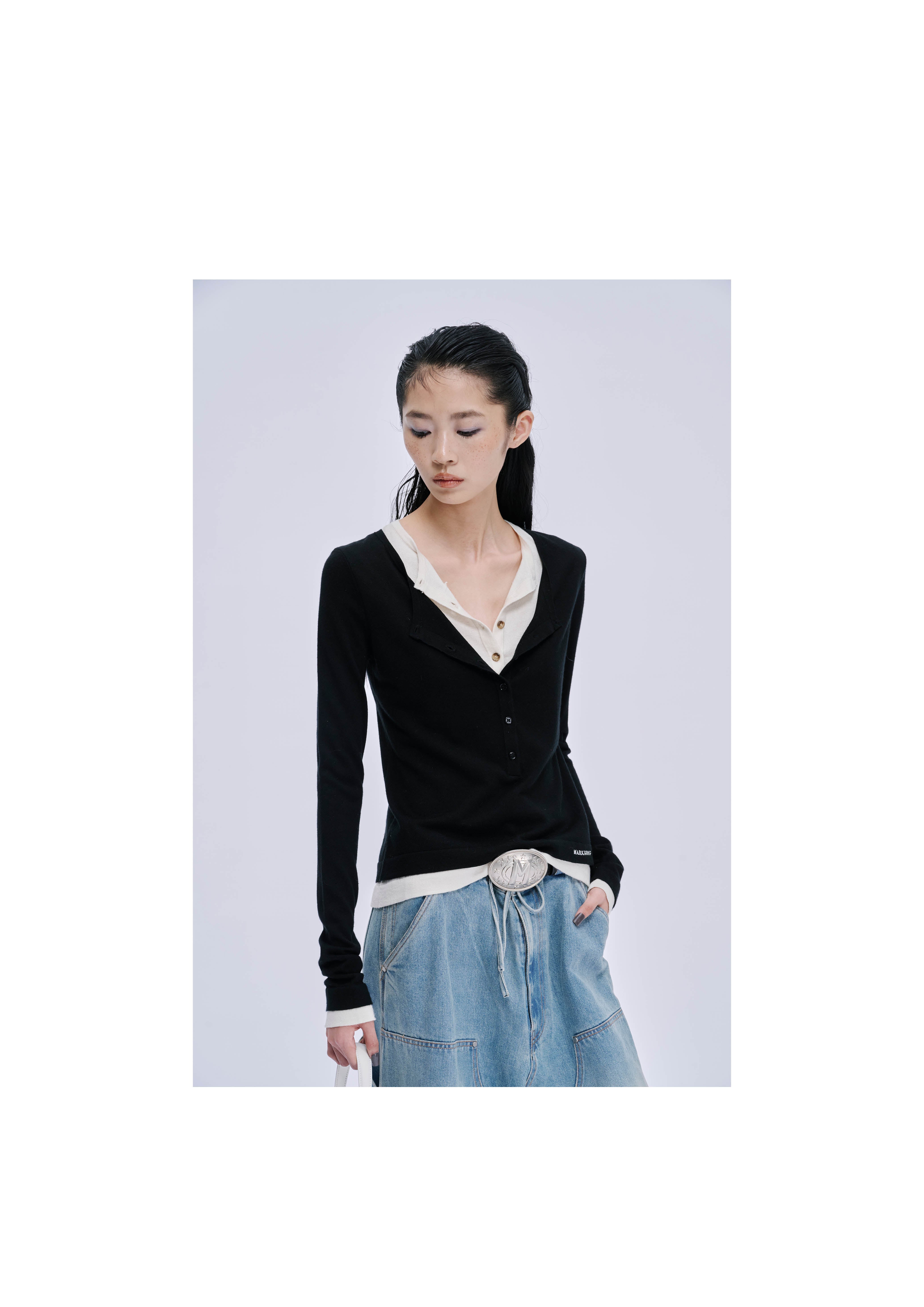 Faux Two-Piece Henley Shirt