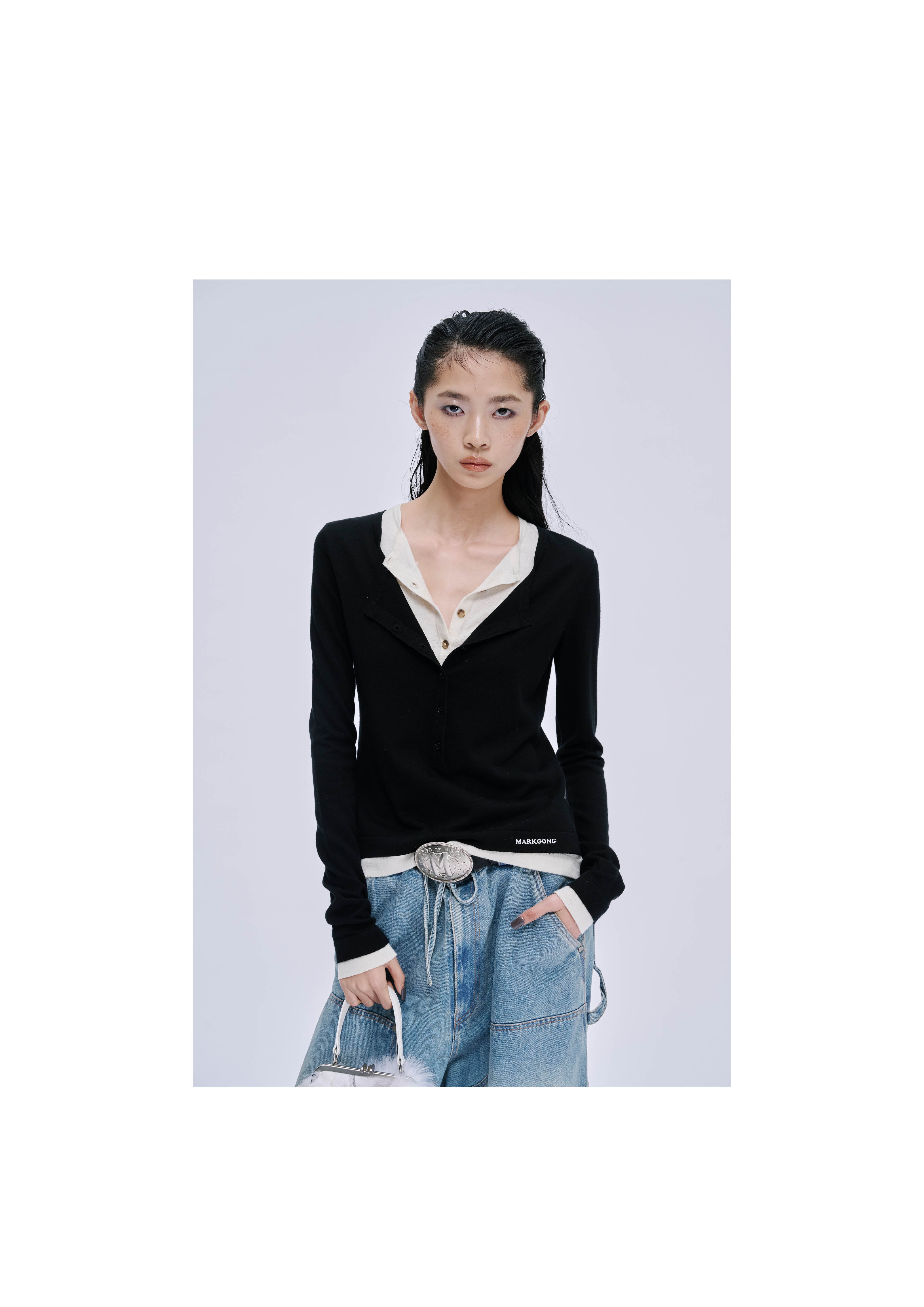 Faux Two-Piece Henley Shirt