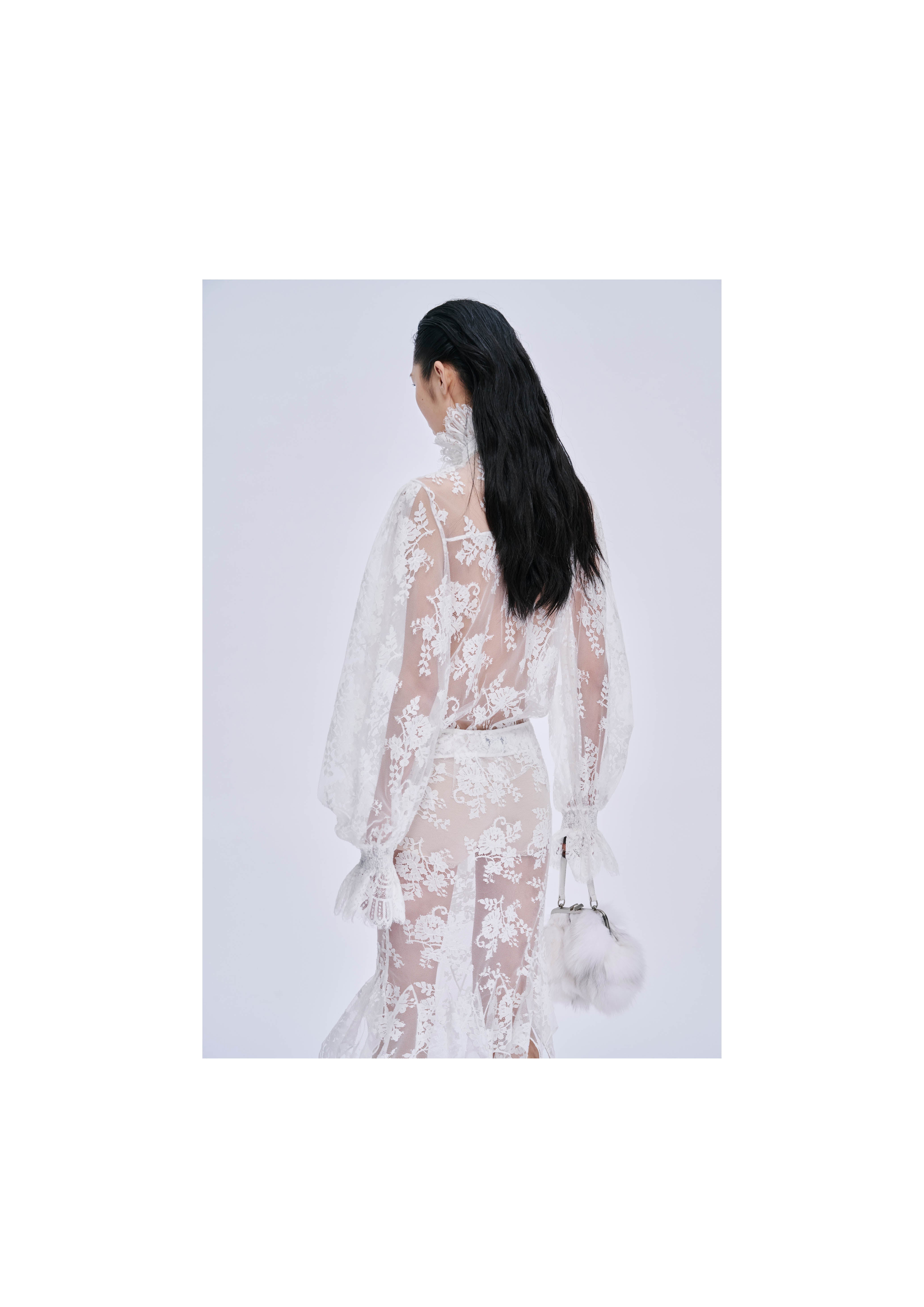 White Lace-trimmed Pleated Shirt