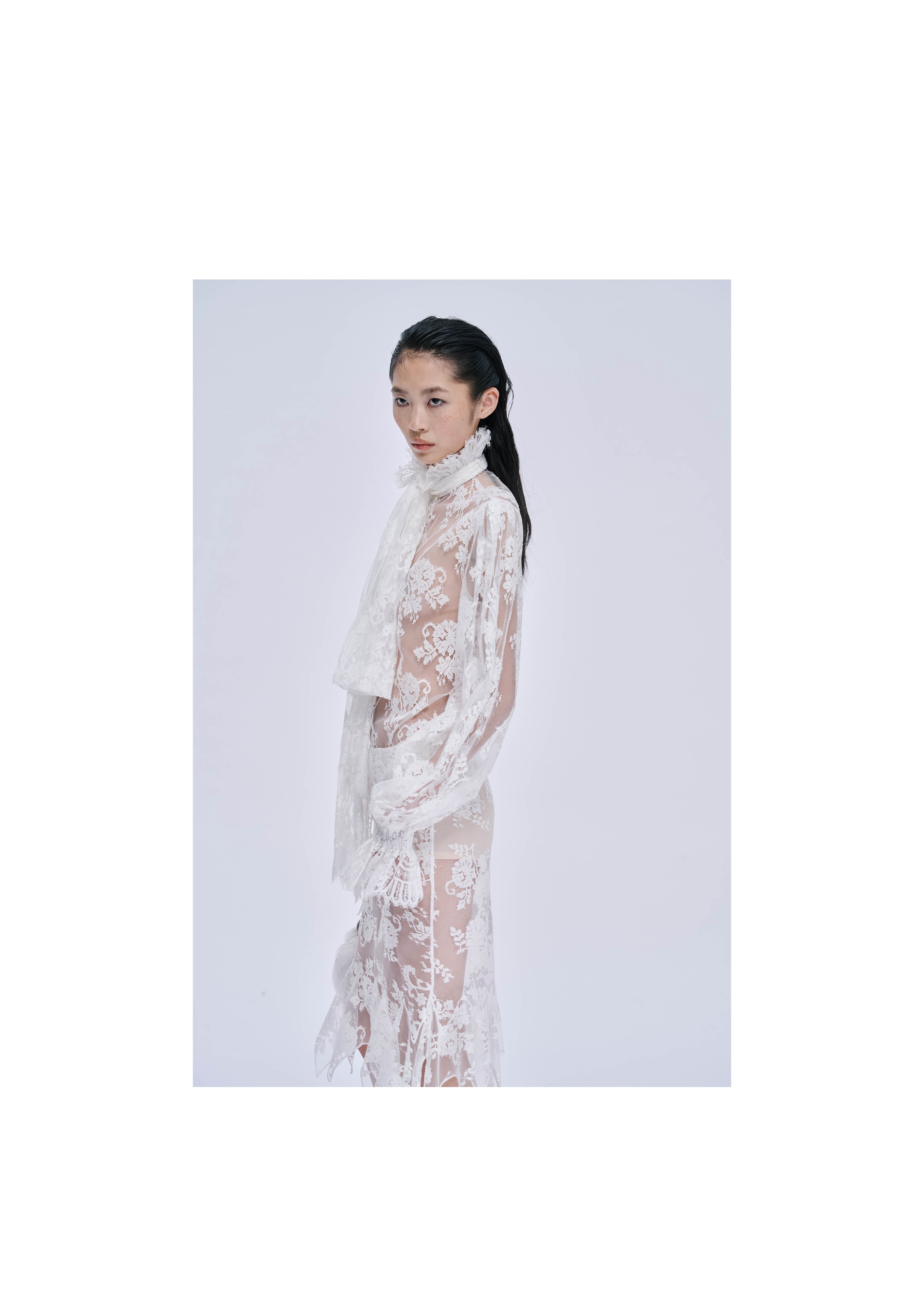 White Lace-trimmed Pleated Shirt