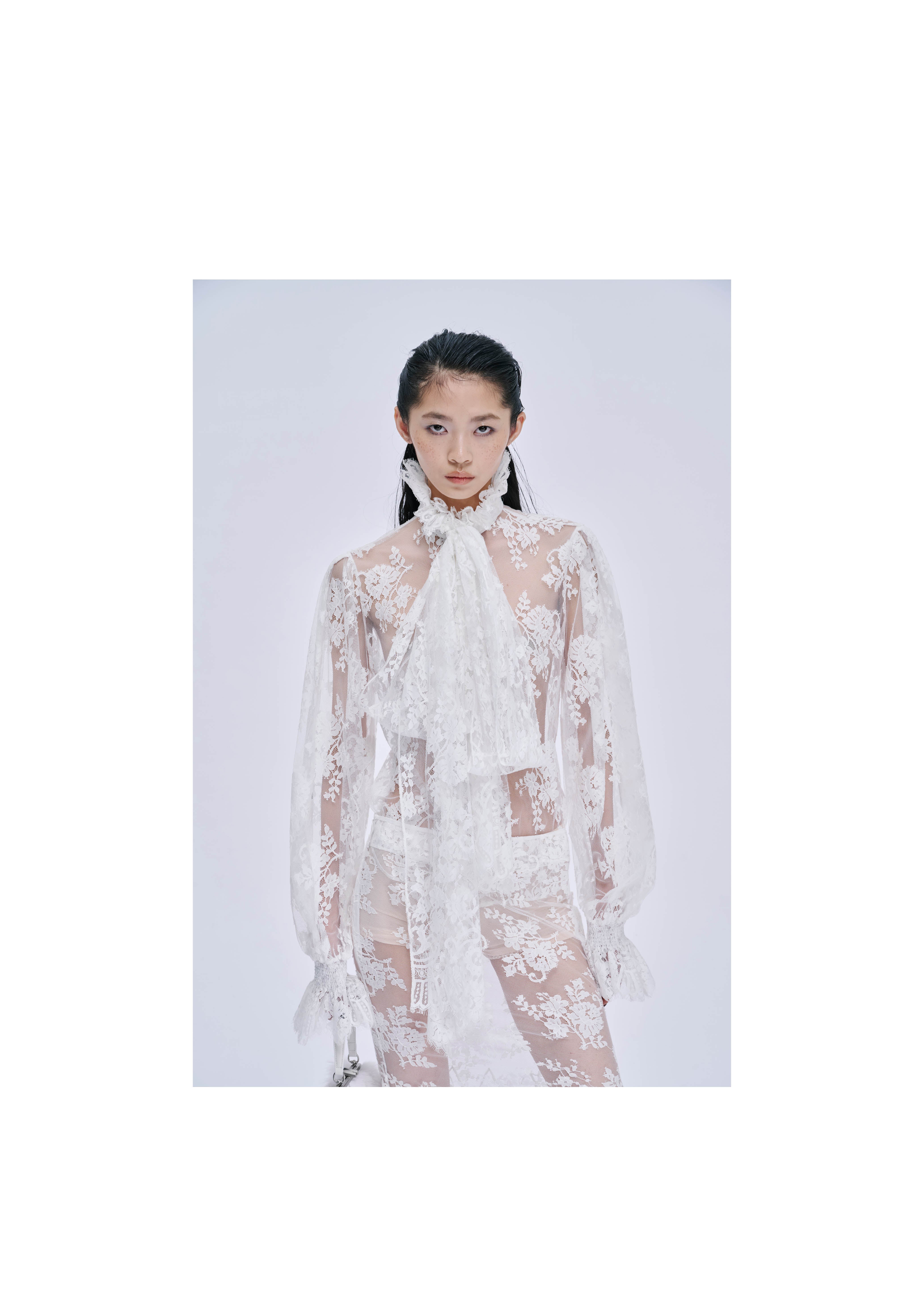 White Lace-trimmed Pleated Shirt