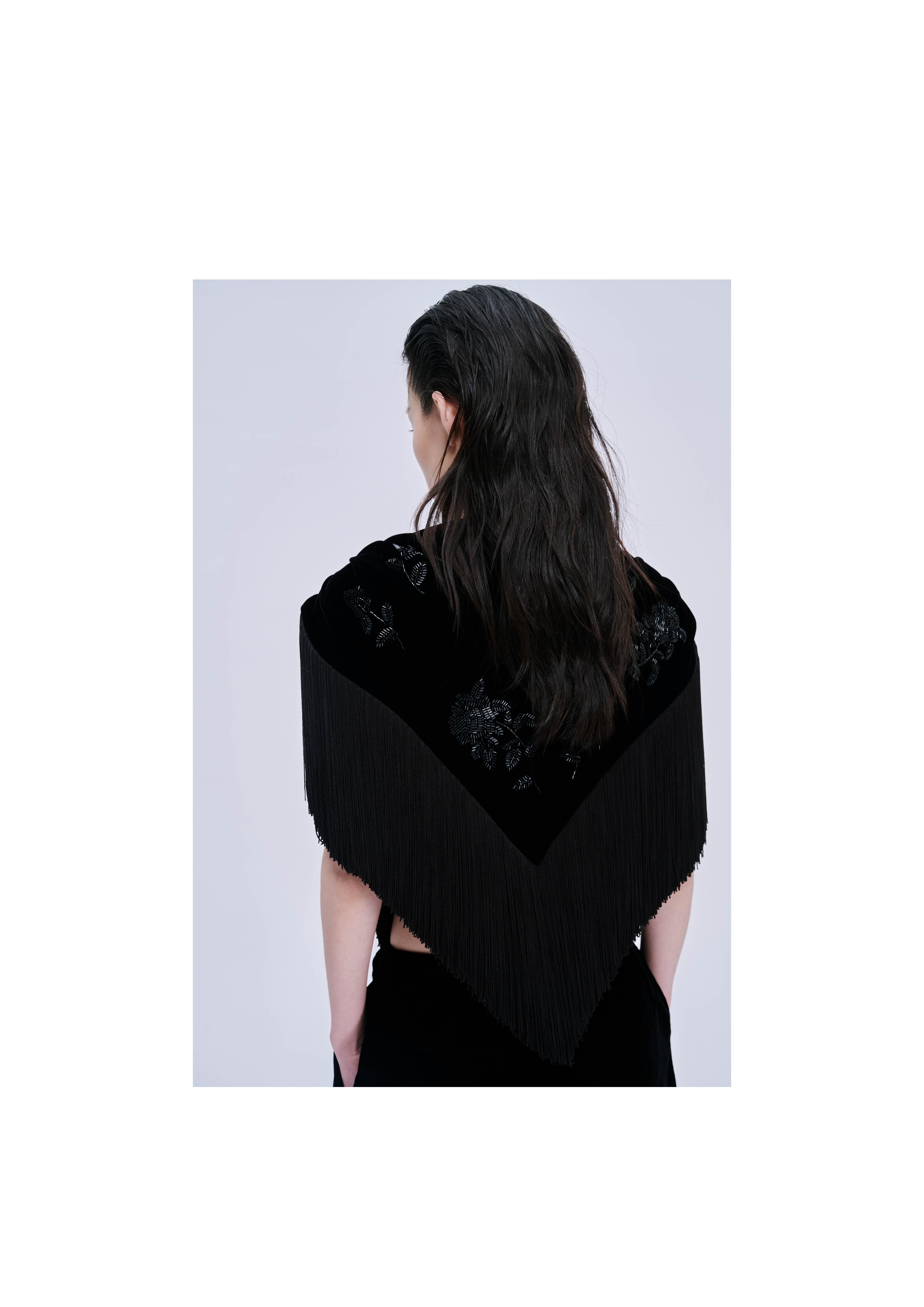 Black Velvet Beaded Fringe Shawl