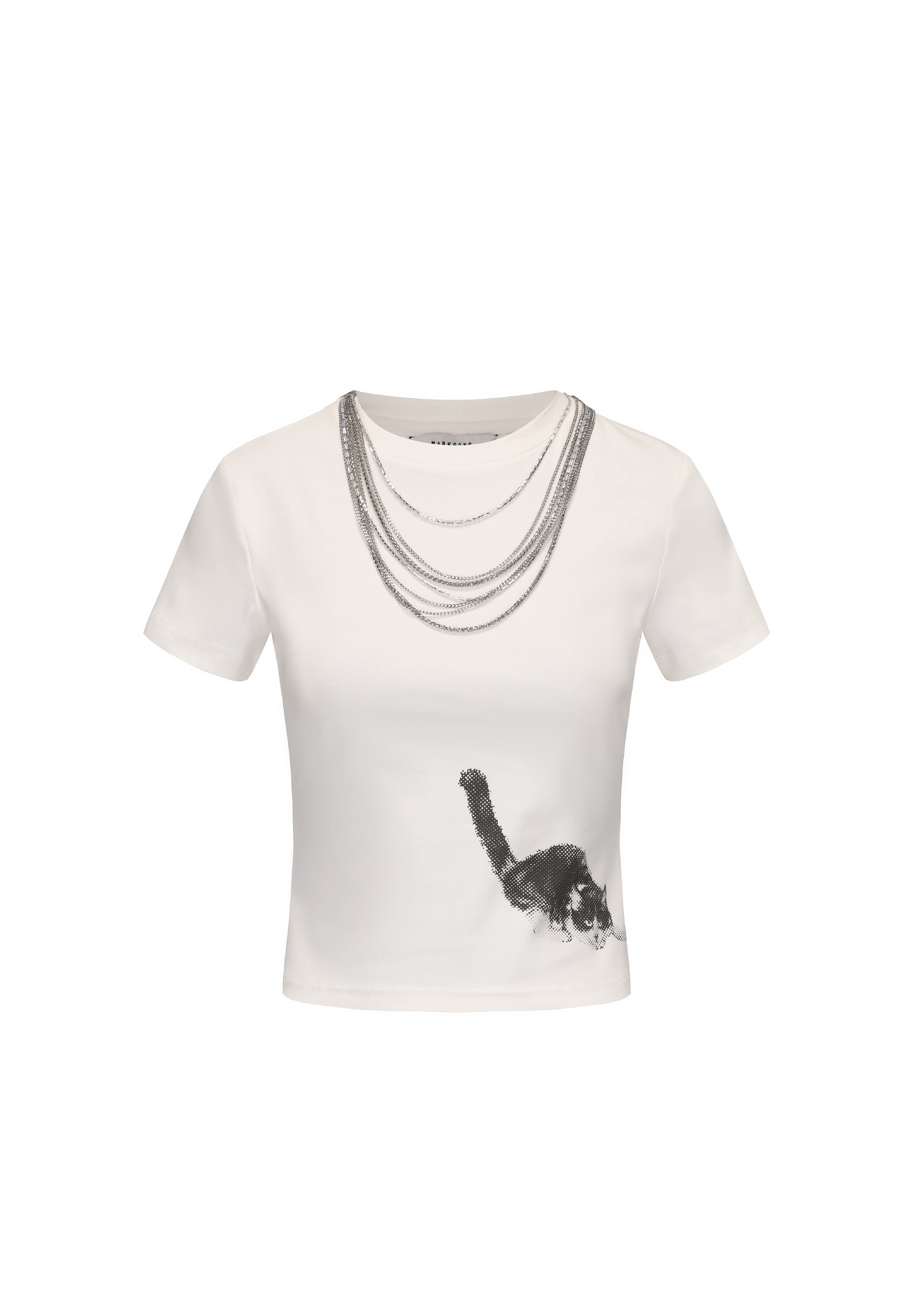 Fitted Cat Print Short-Sleeve T-Shirt