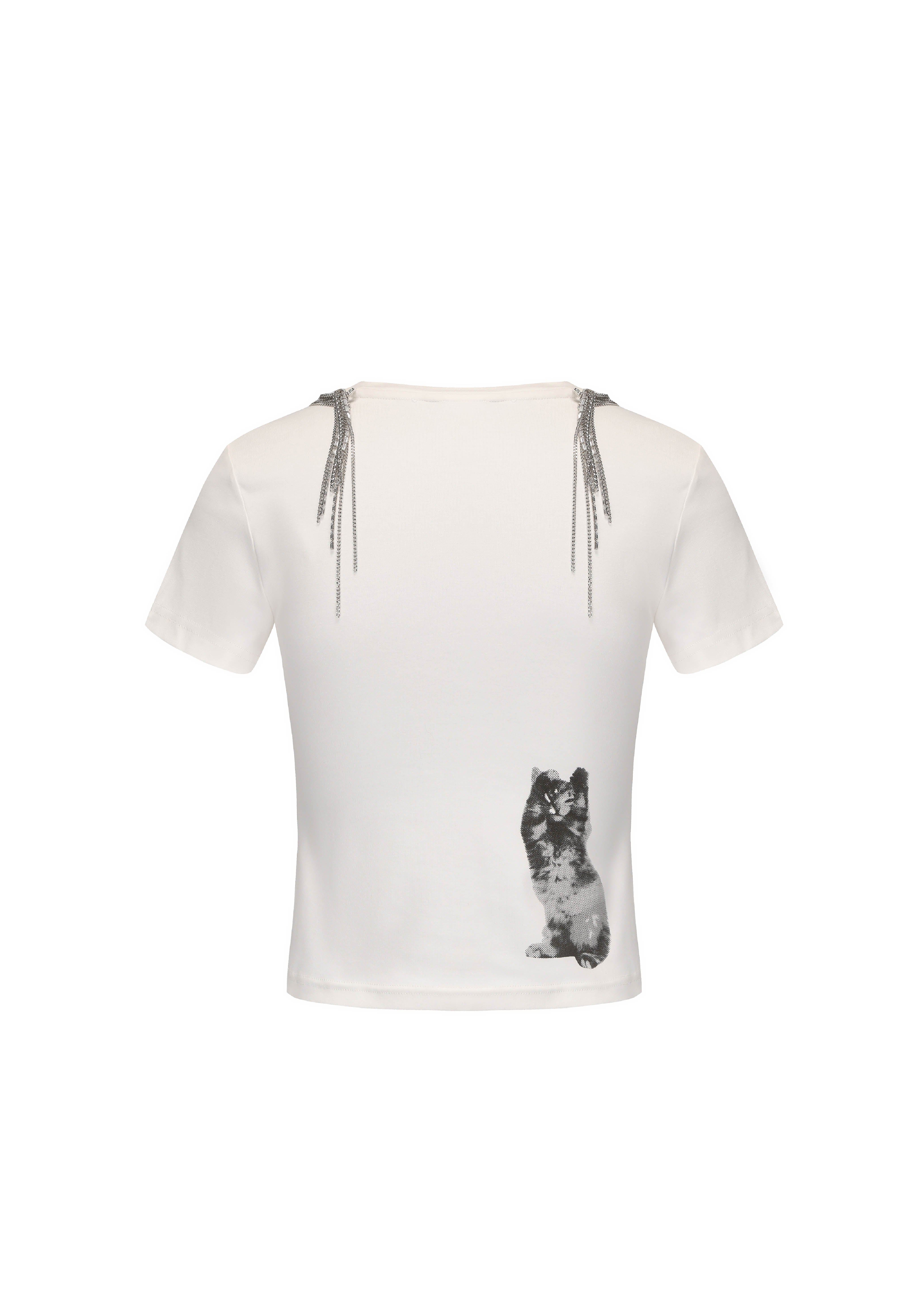 Fitted Cat Print Short-Sleeve T-Shirt